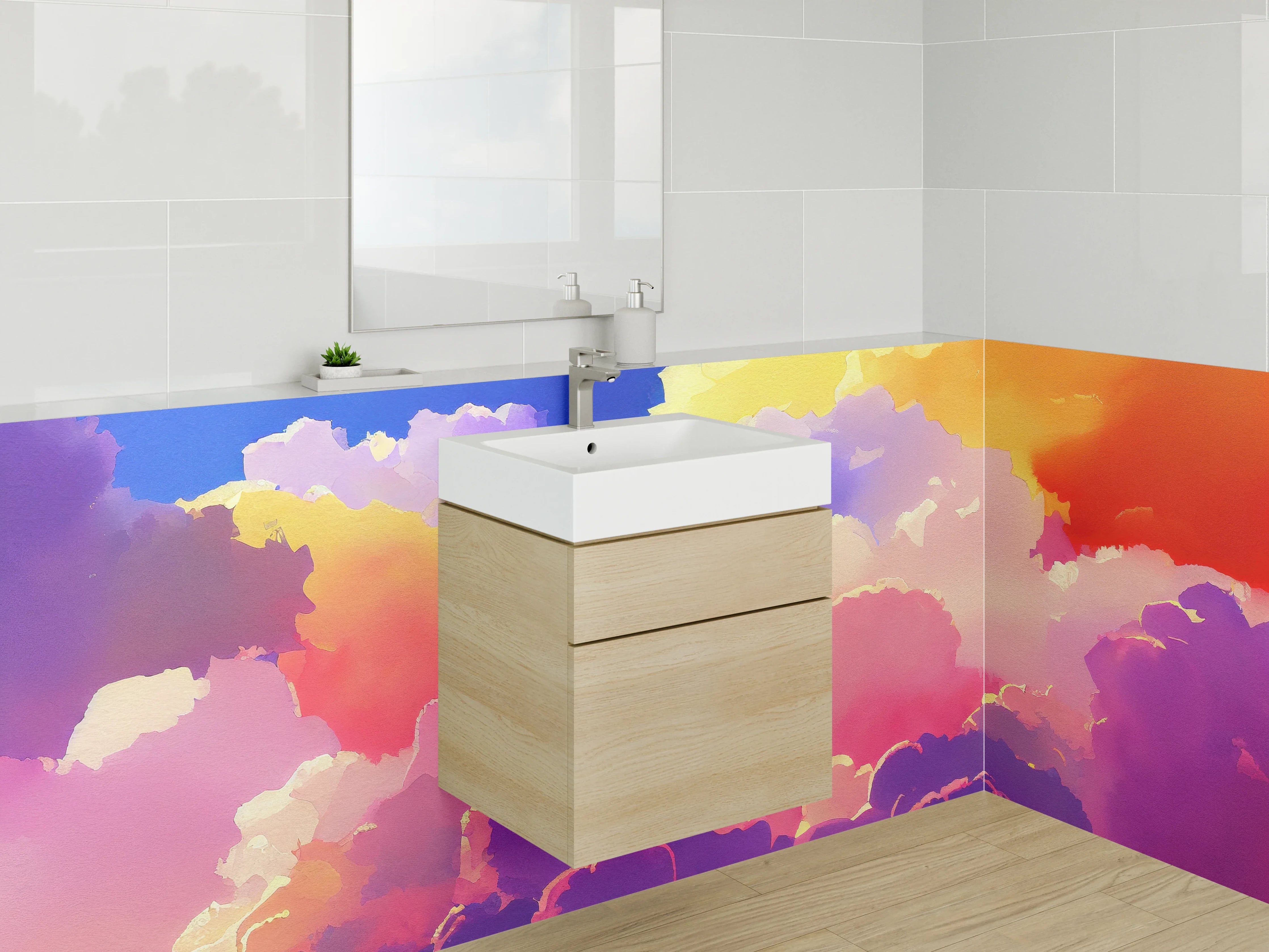Waschbecken-Rückwand - Bunter Himmel mit farbenfrohen Wolken