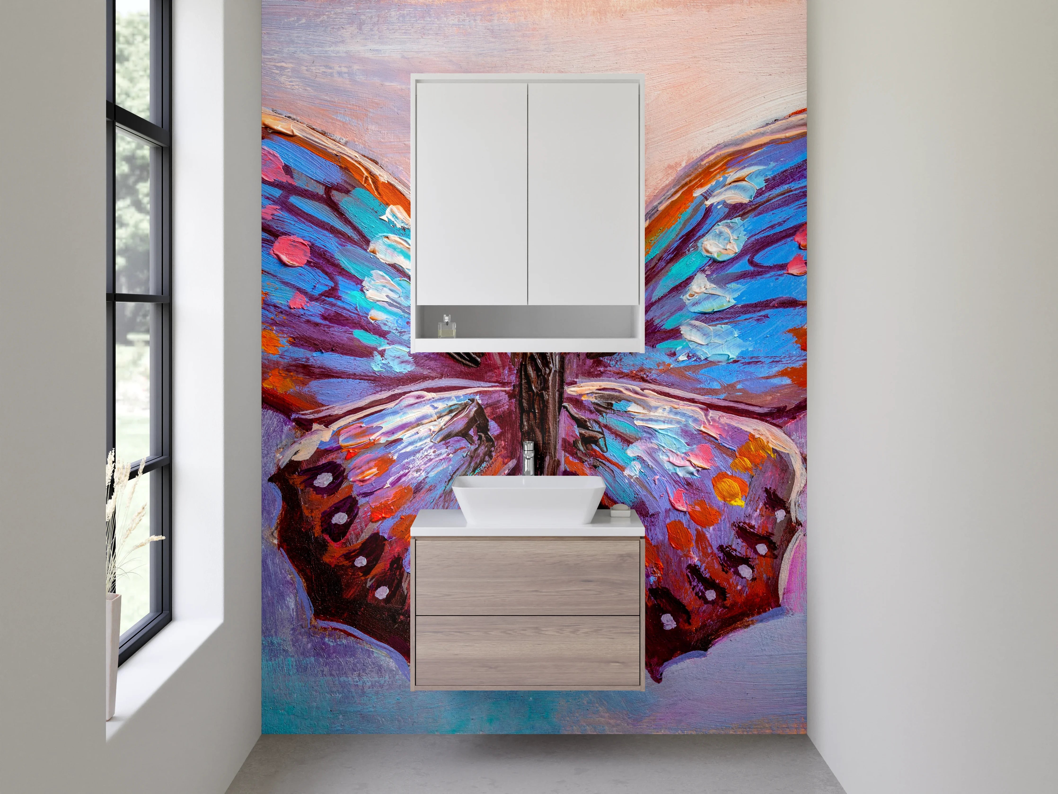 Waschbecken-Rückwand - Bunter Schmetterling Kunst Aquarell