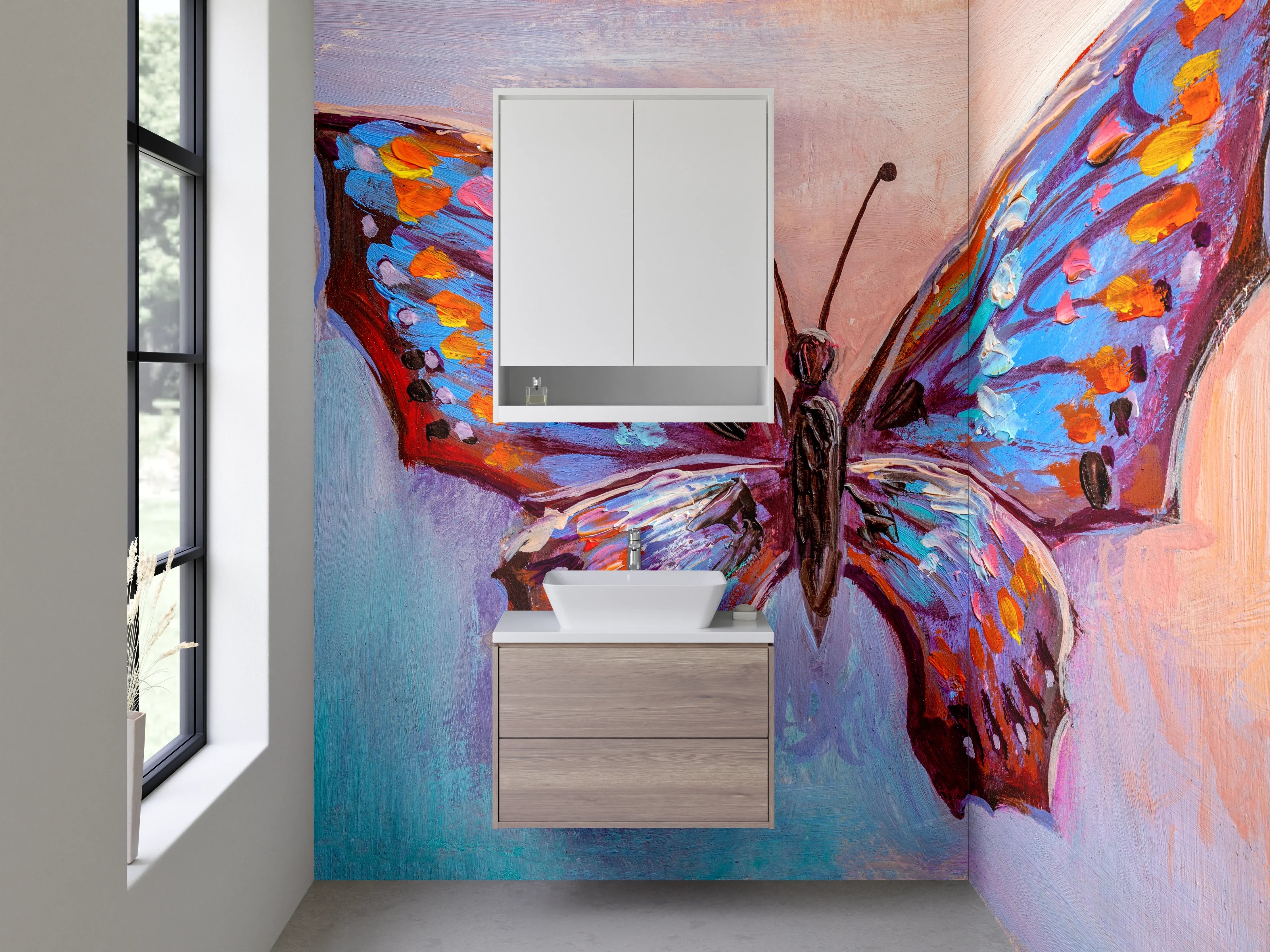 Waschbecken-Rückwand - Bunter Schmetterling Kunst Aquarell