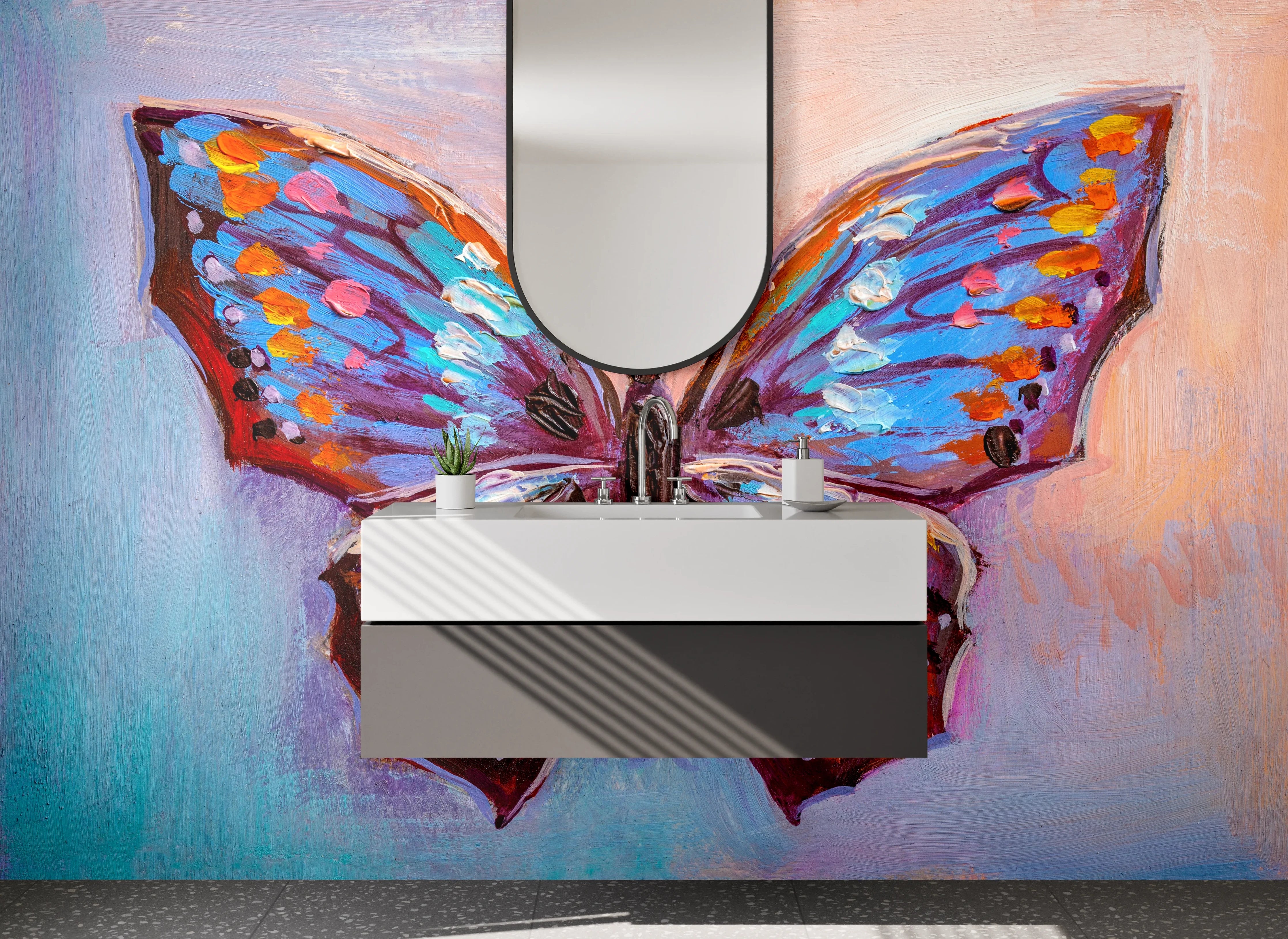 Waschbecken-Rückwand - Bunter Schmetterling Kunst Aquarell