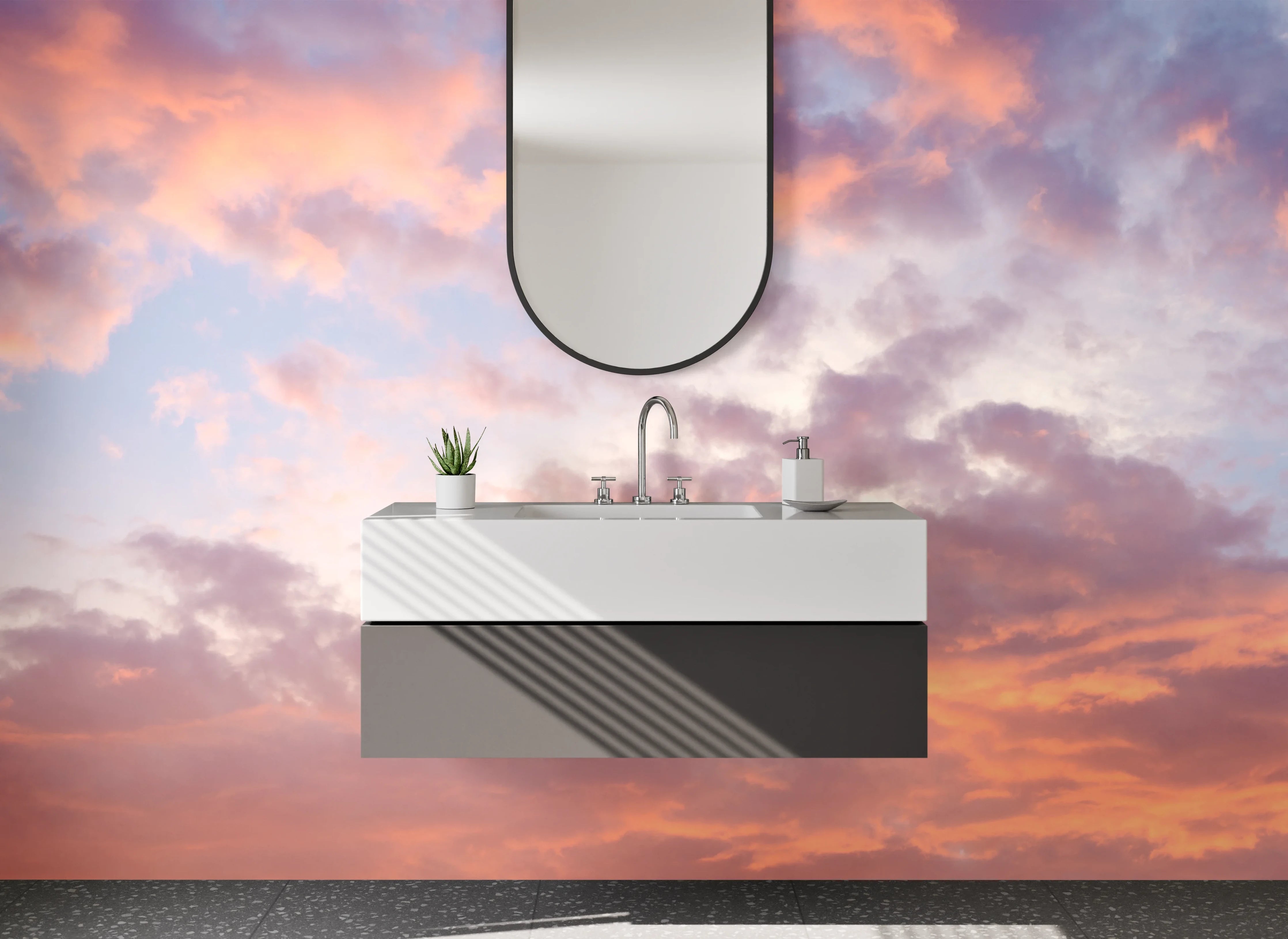 Waschbecken-Rückwand - Bunter Sonnenuntergang am Himmel