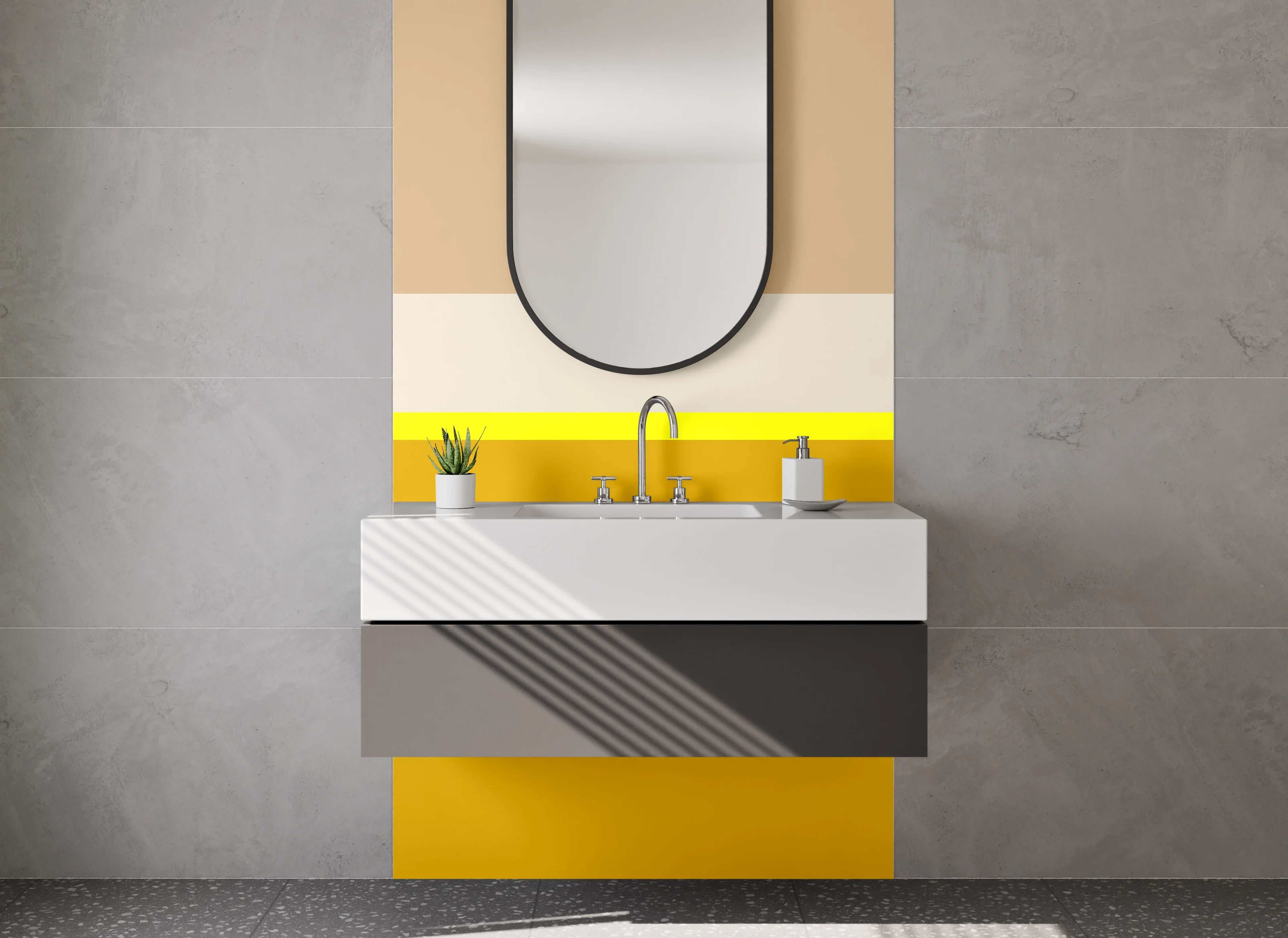 Waschbecken-Rückwand - Bunter Streifenmuster in Erdtönen