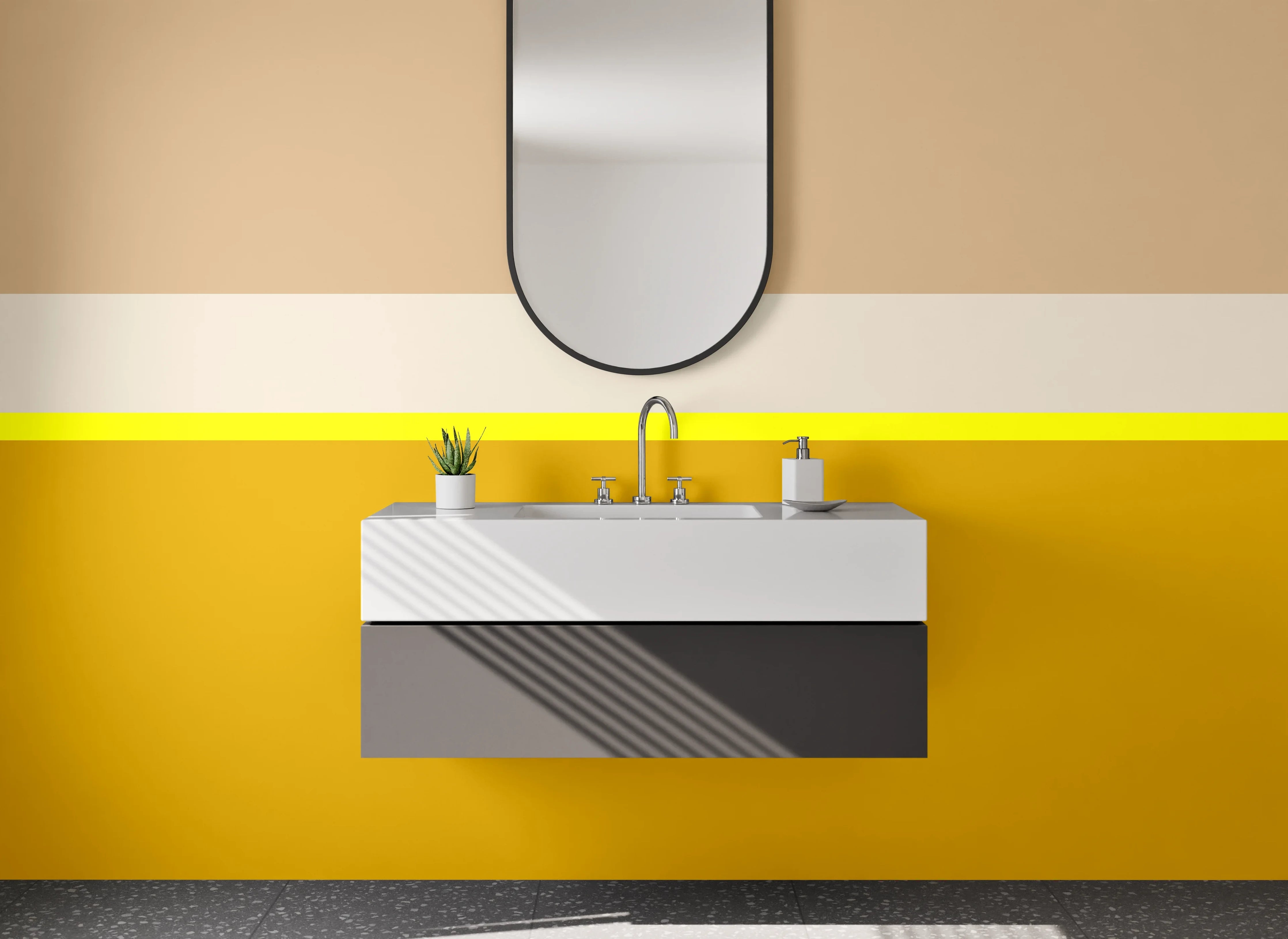 Waschbecken-Rückwand - Bunter Streifenmuster in Erdtönen