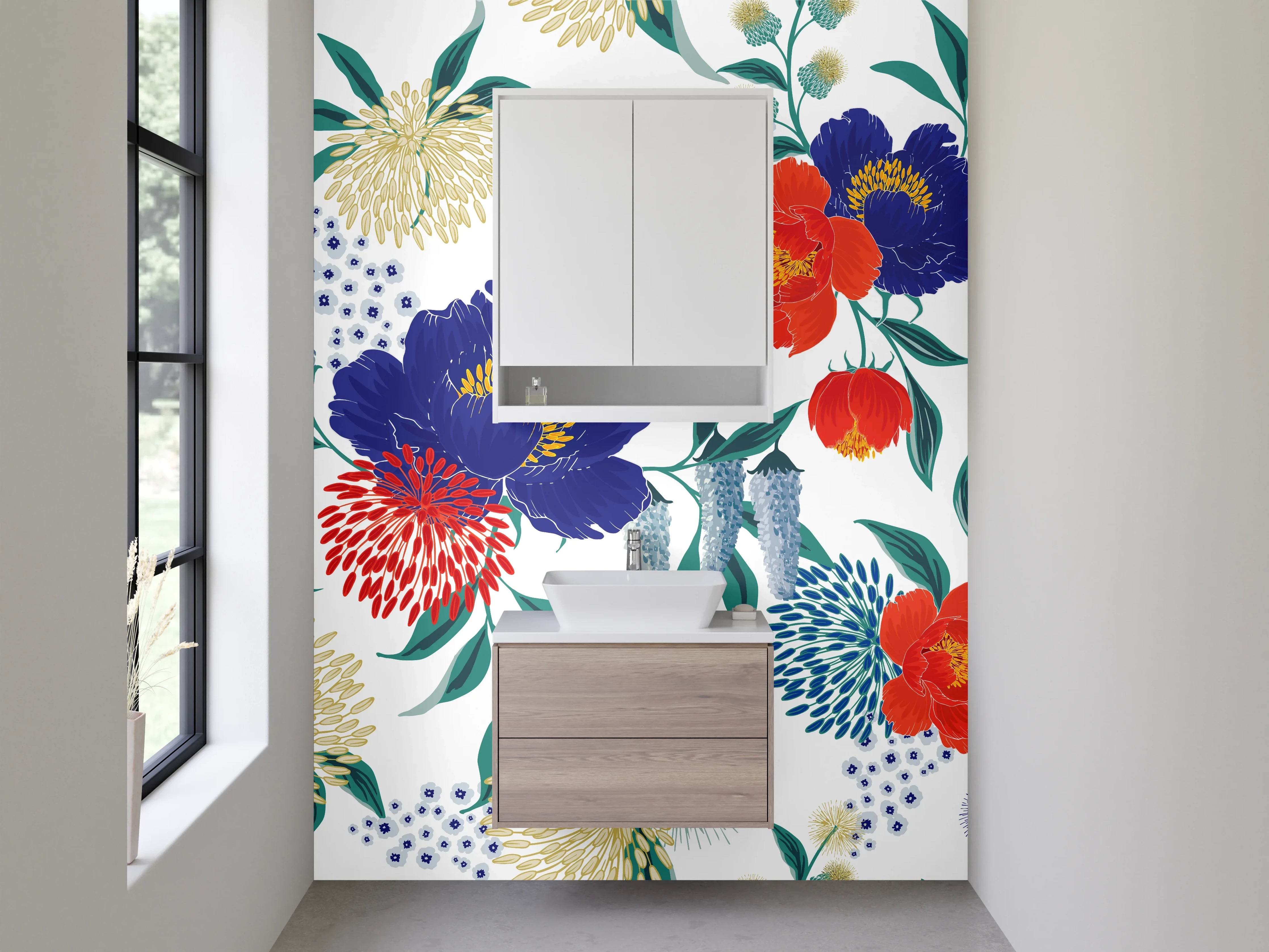 Waschbecken-Rückwand - Buntes Blumenmuster Aquarell-Optik
