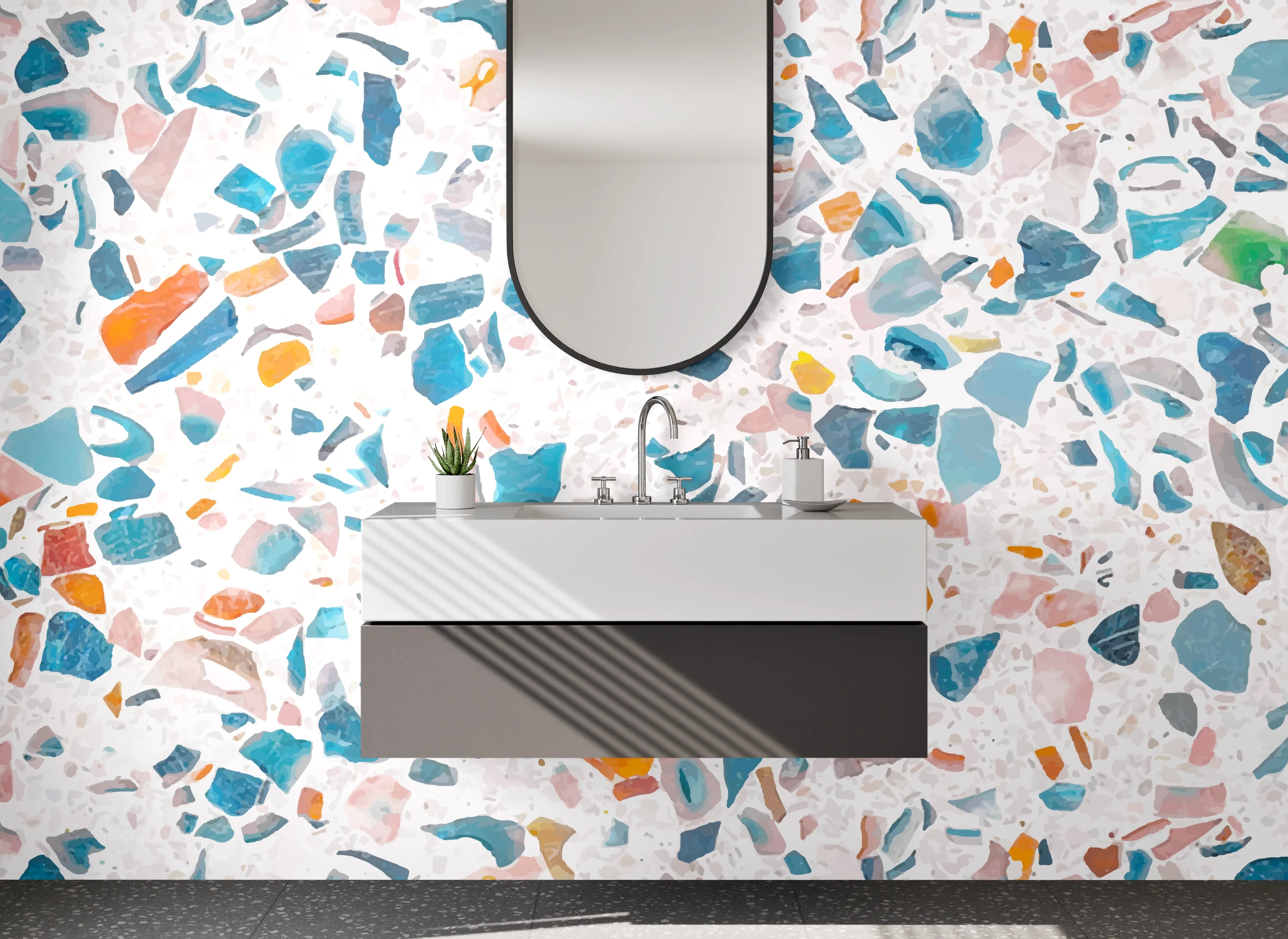 Waschbecken-Rückwand - Buntes Terrazzo-Muster modern