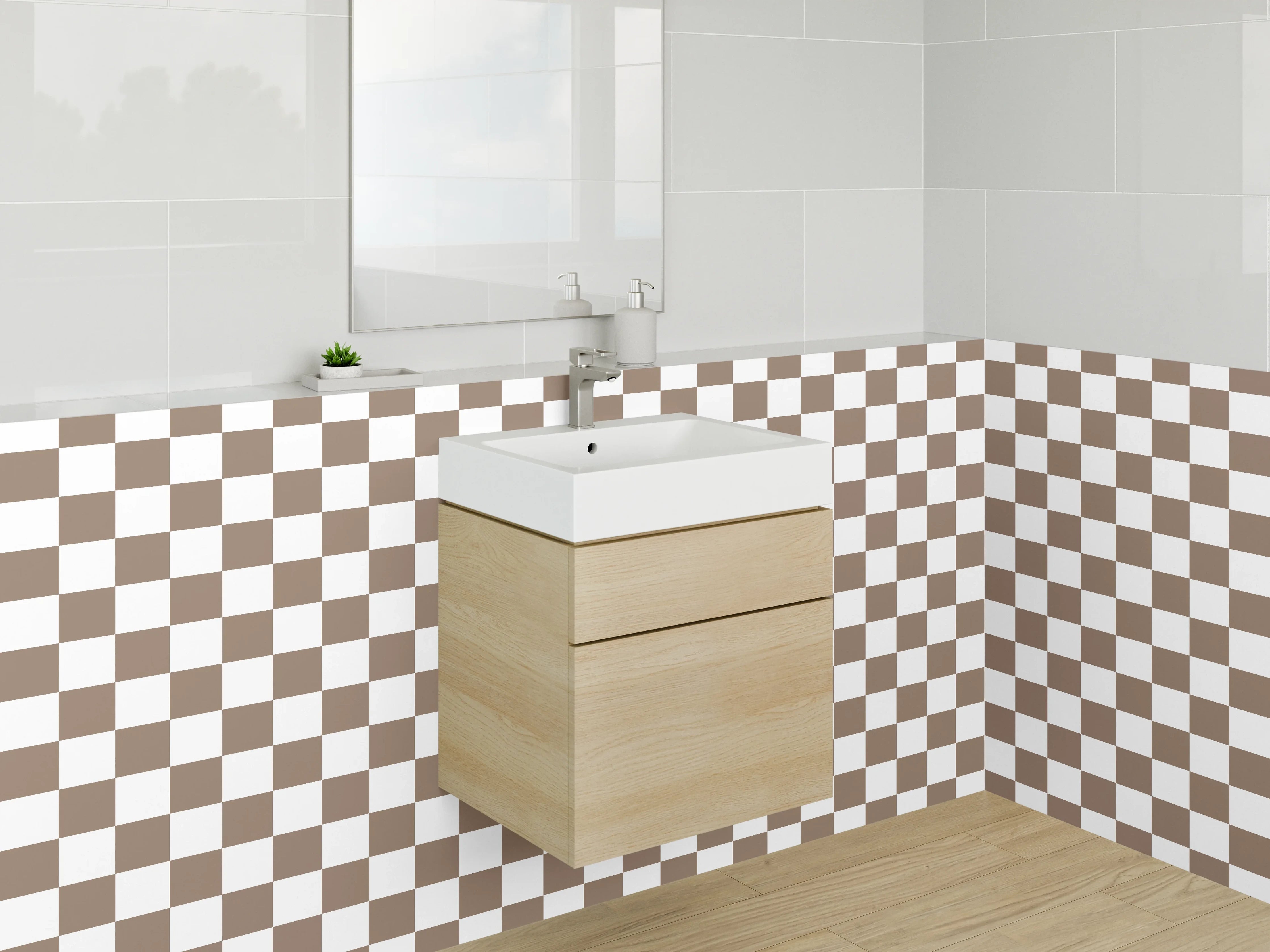 Waschbecken-Rückwand - Checkered Brown and White Pattern Wall Decor