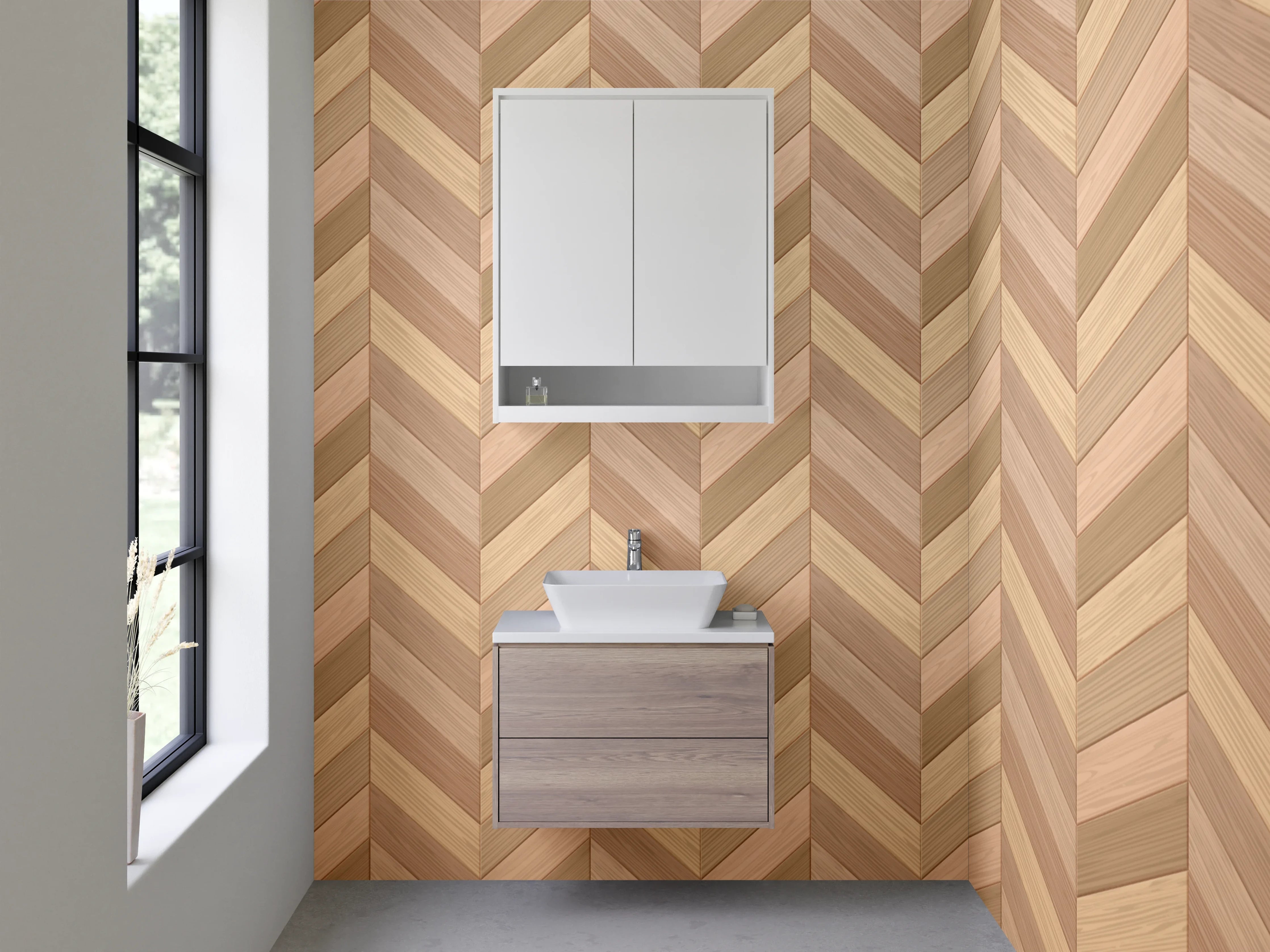 Waschbecken-Rückwand - Chevron Holz Muster Tapete