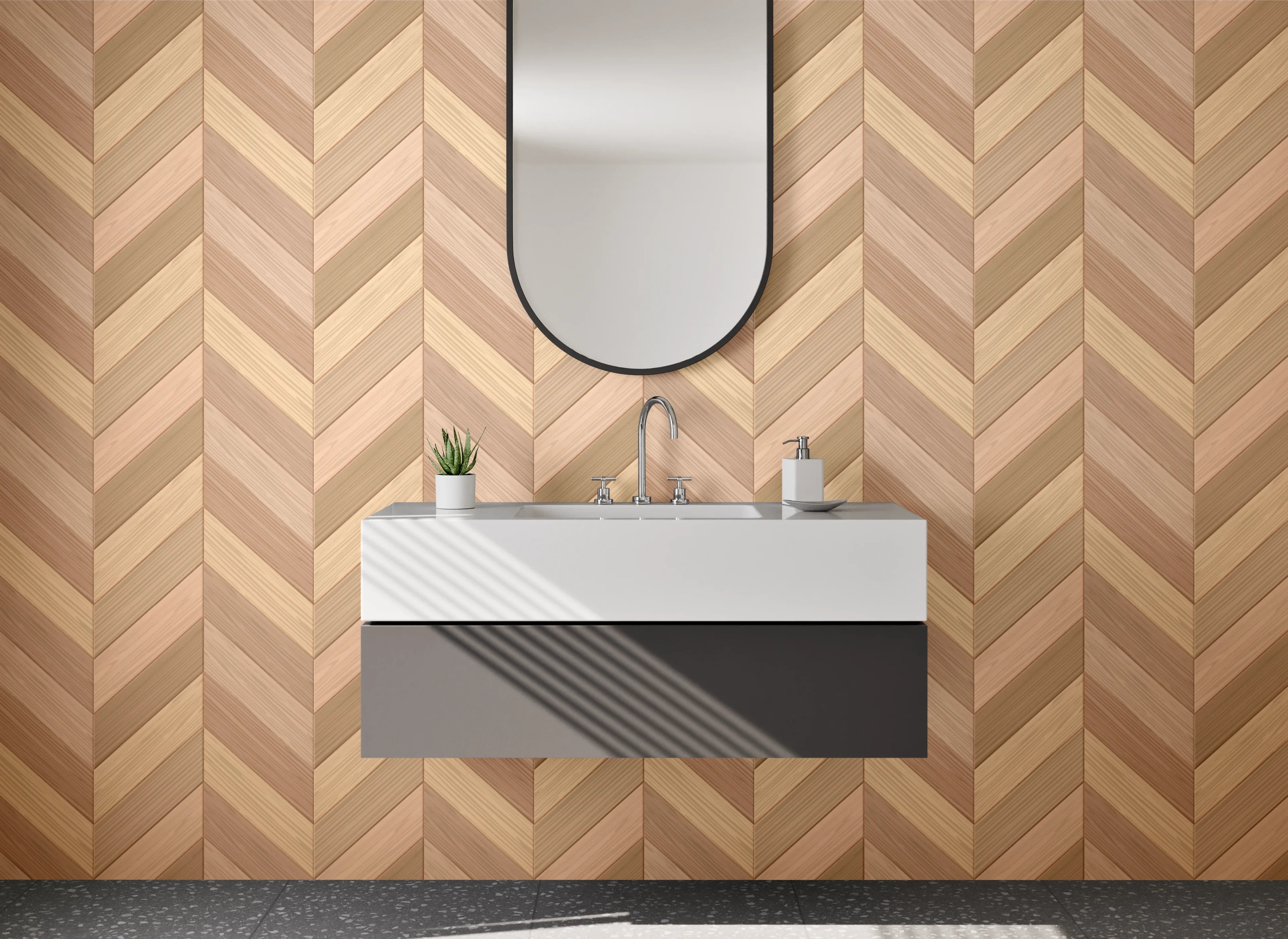 Waschbecken-Rückwand - Chevron Holz Muster Tapete