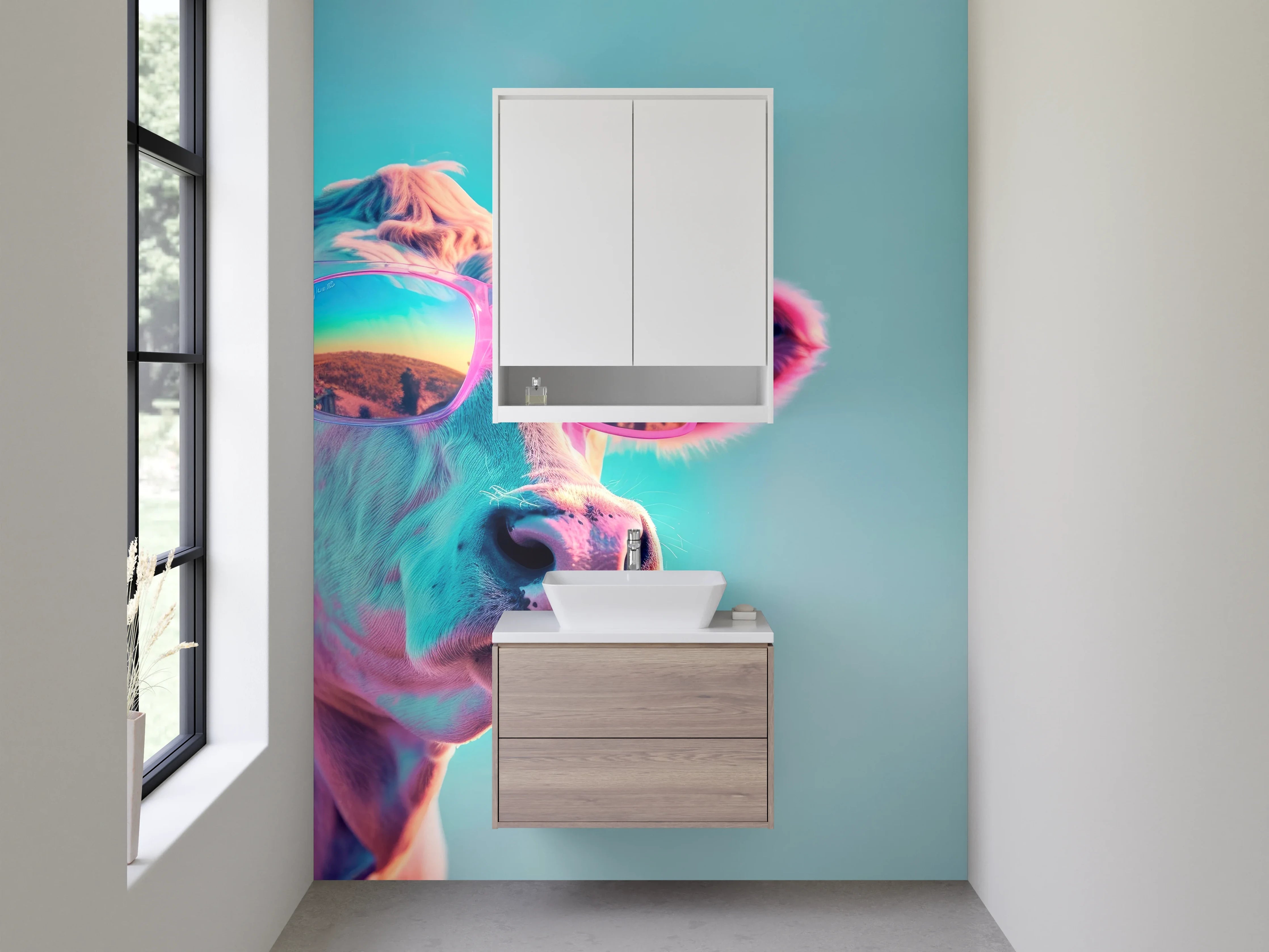 Waschbecken-Rückwand - Coole Kuh mit Sonnenbrille Kunst