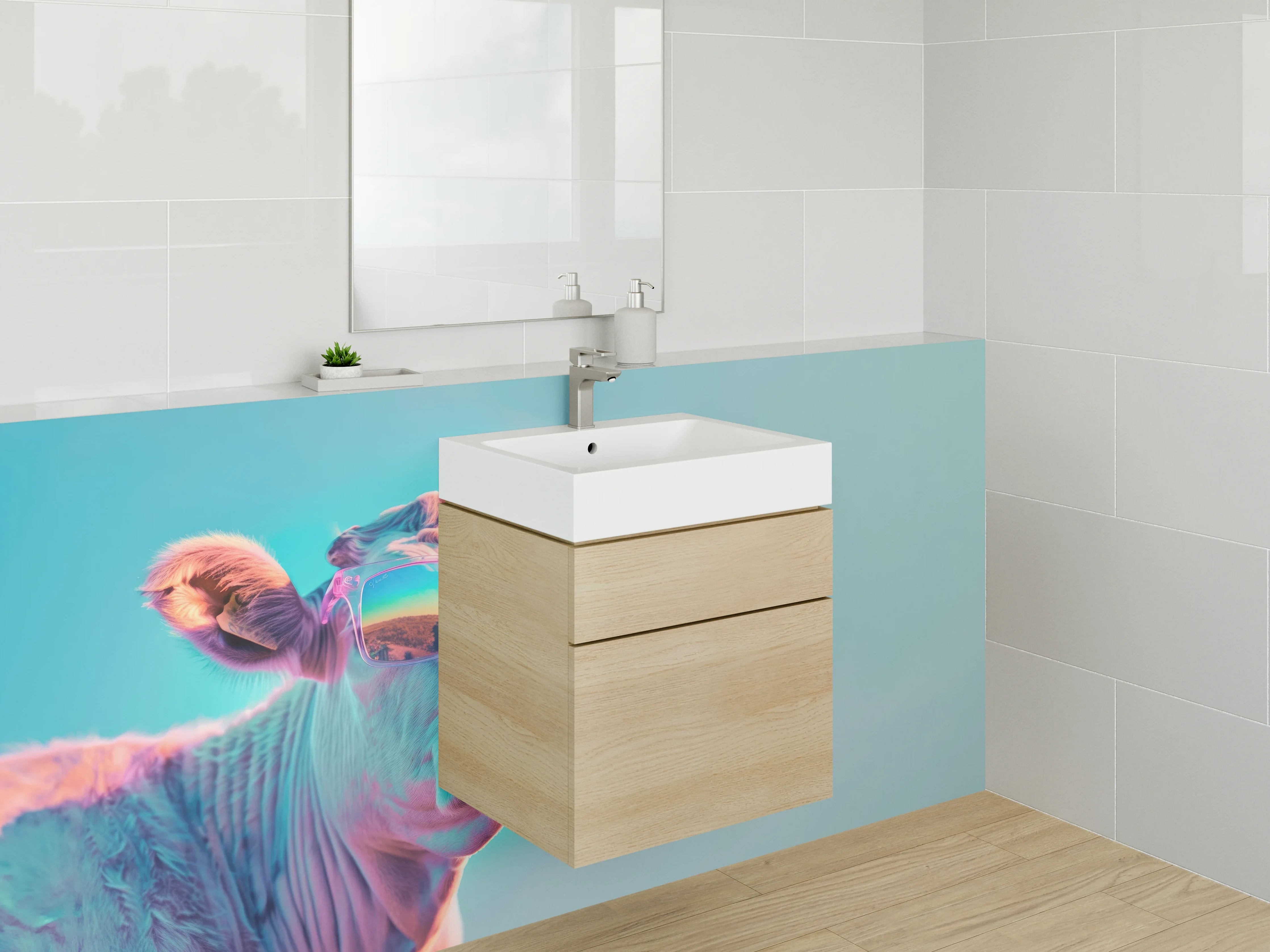 Waschbecken-Rückwand - Coole Kuh mit Sonnenbrille Kunst