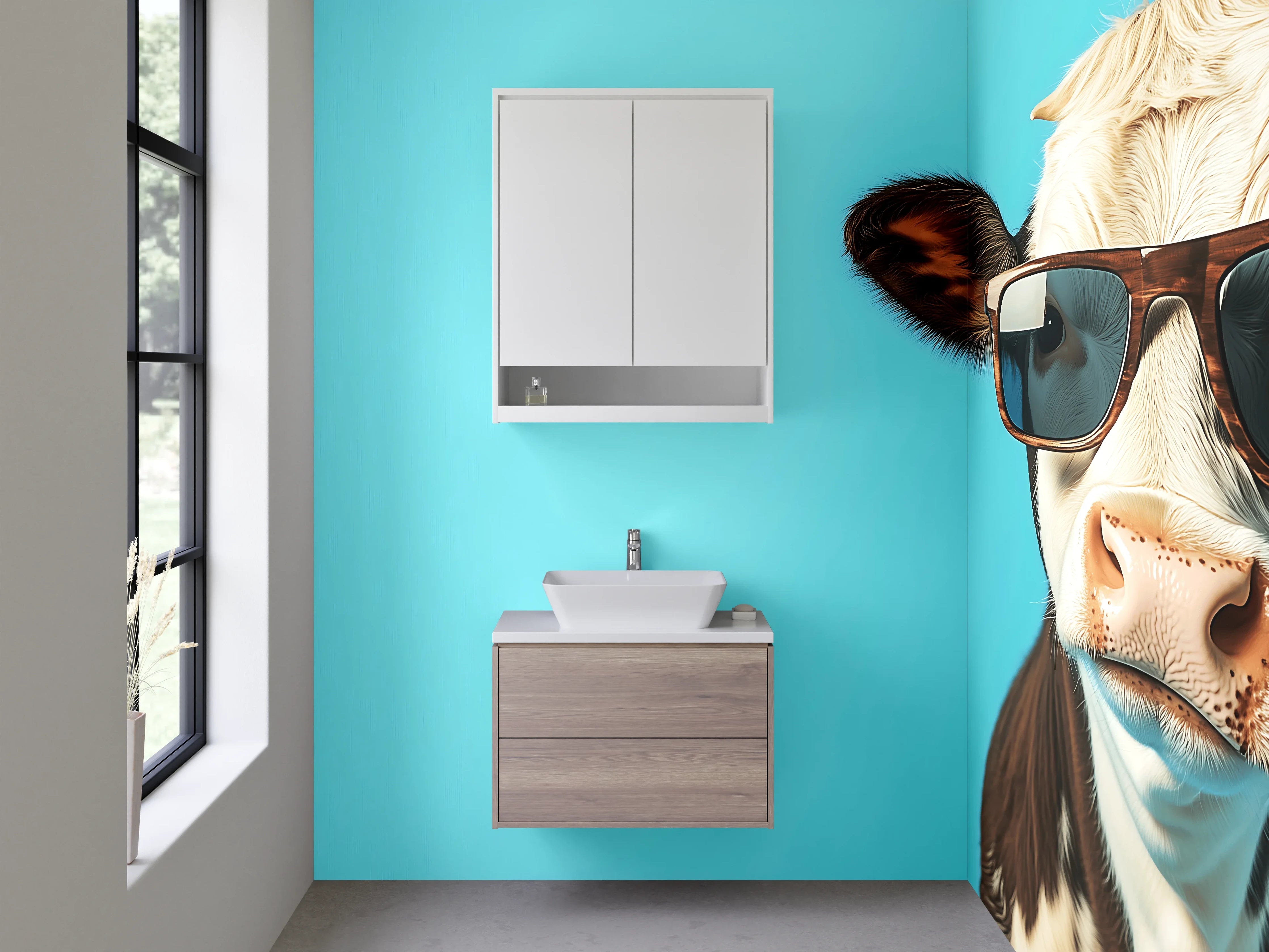 Waschbecken-Rückwand - Coole Kuh mit Sonnenbrille Popart