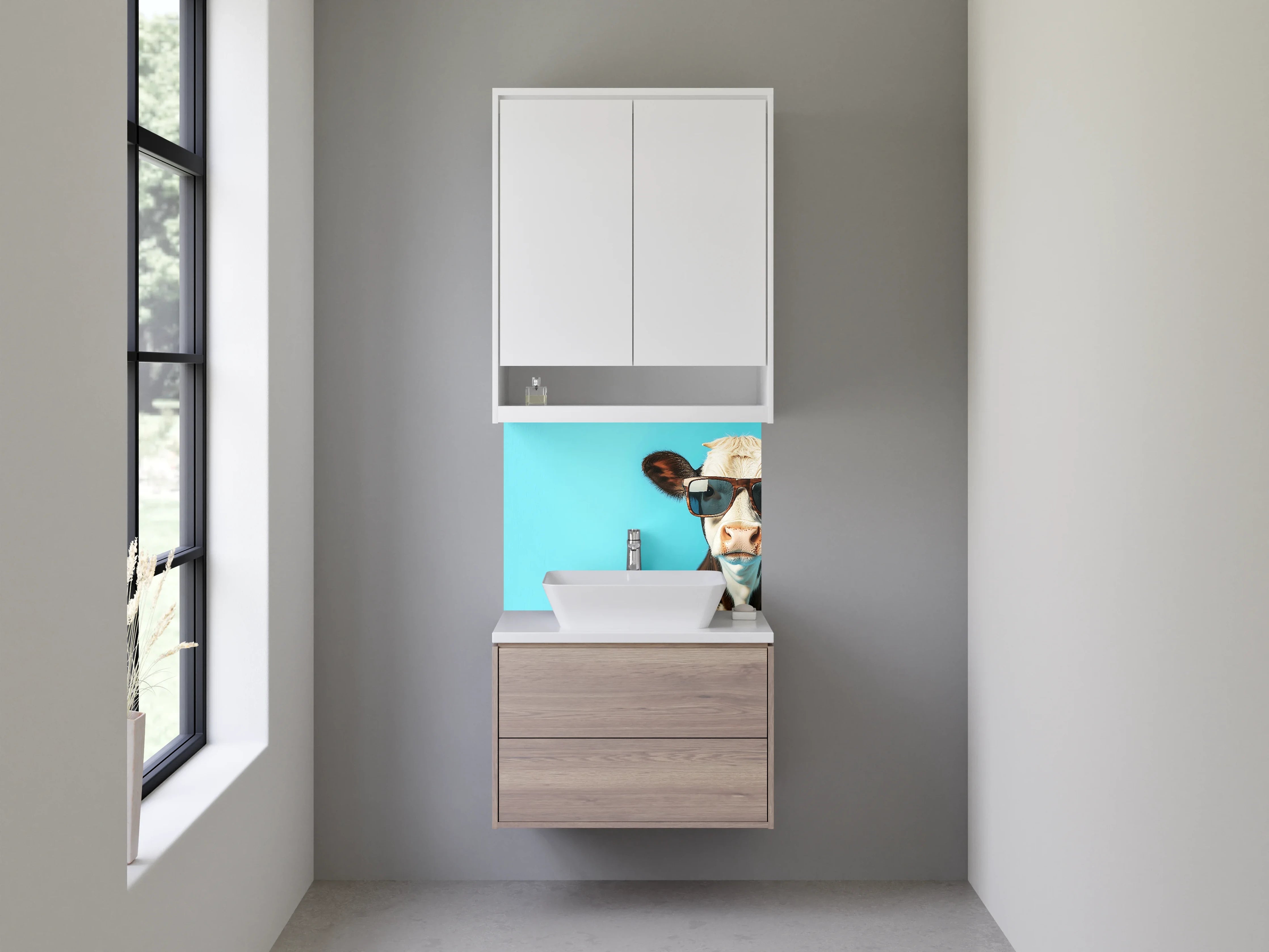 Waschbecken-Rückwand - Coole Kuh mit Sonnenbrille Popart