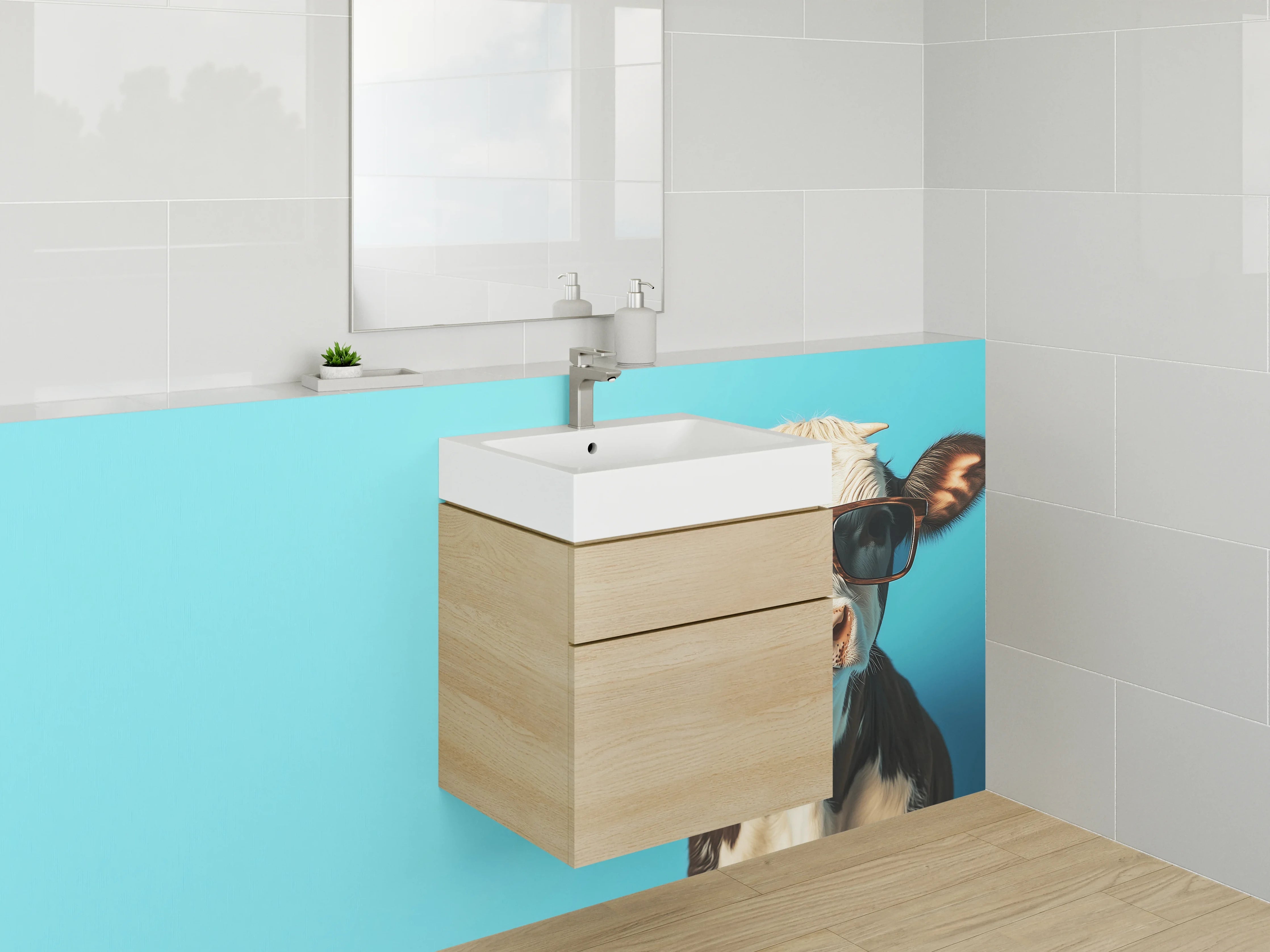 Waschbecken-Rückwand - Coole Kuh mit Sonnenbrille Popart