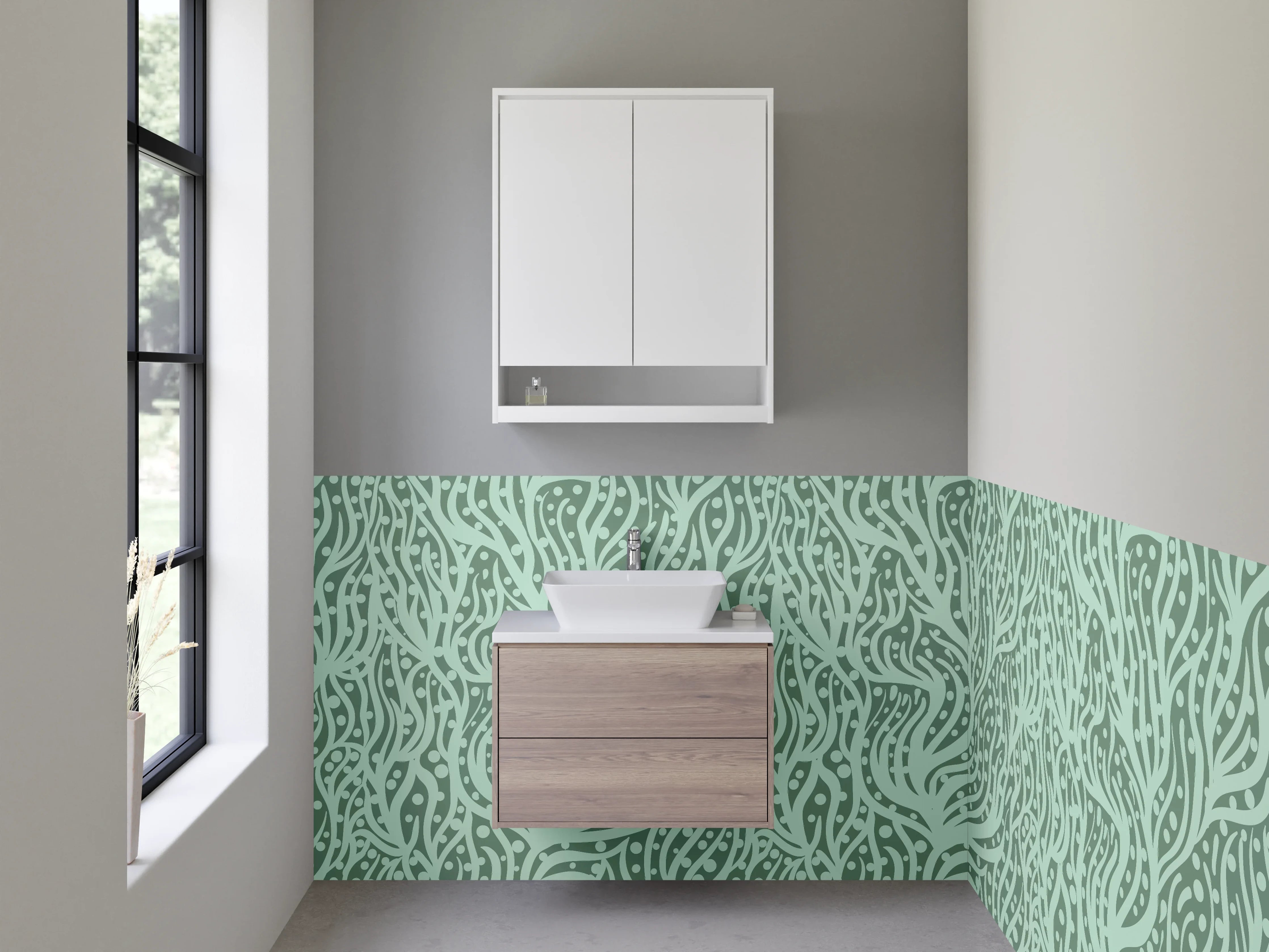 Waschbecken-Rückwand - Detailliertes Muster in Grün-Tönen