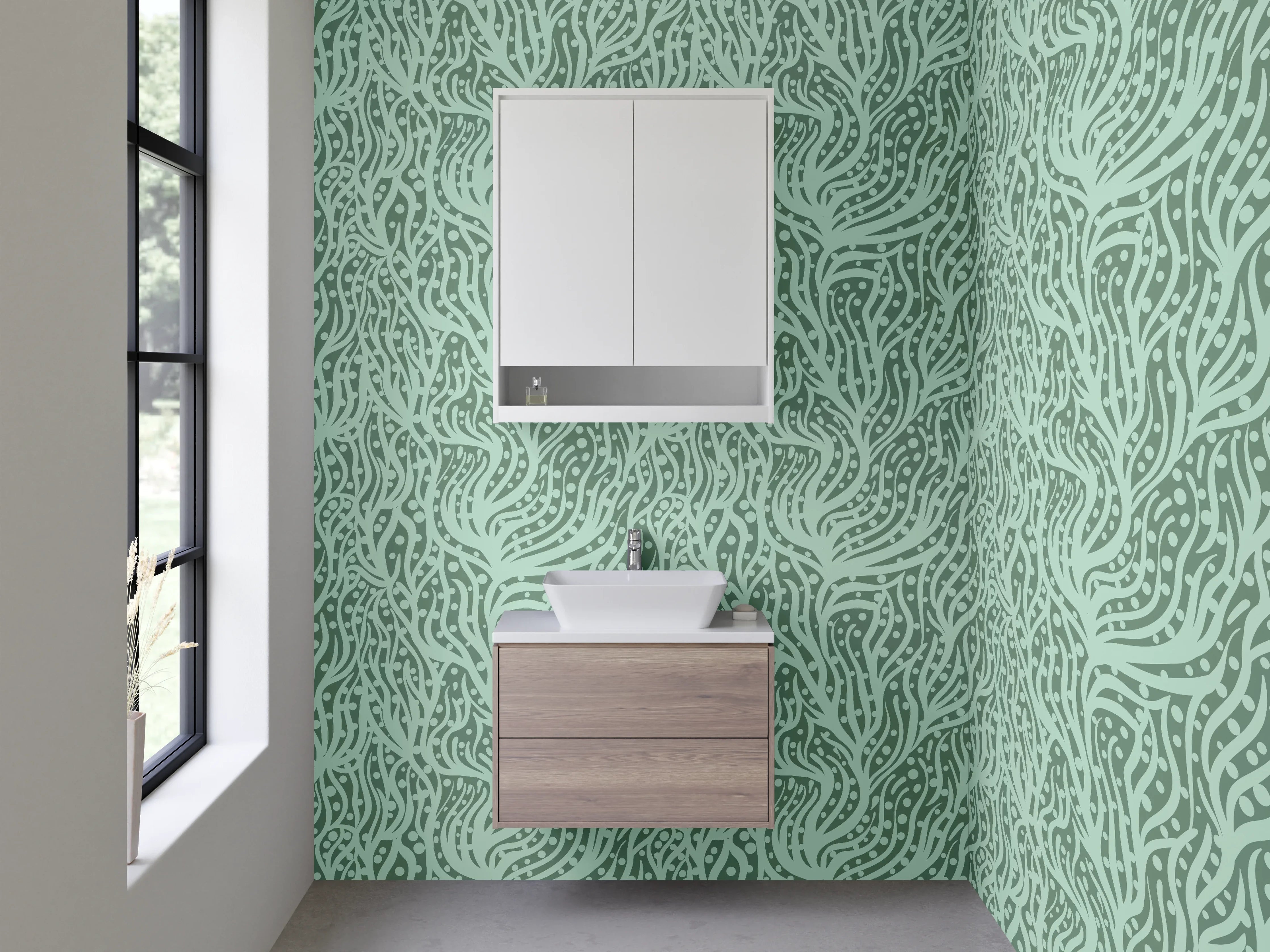 Waschbecken-Rückwand - Detailliertes Muster in Grün-Tönen