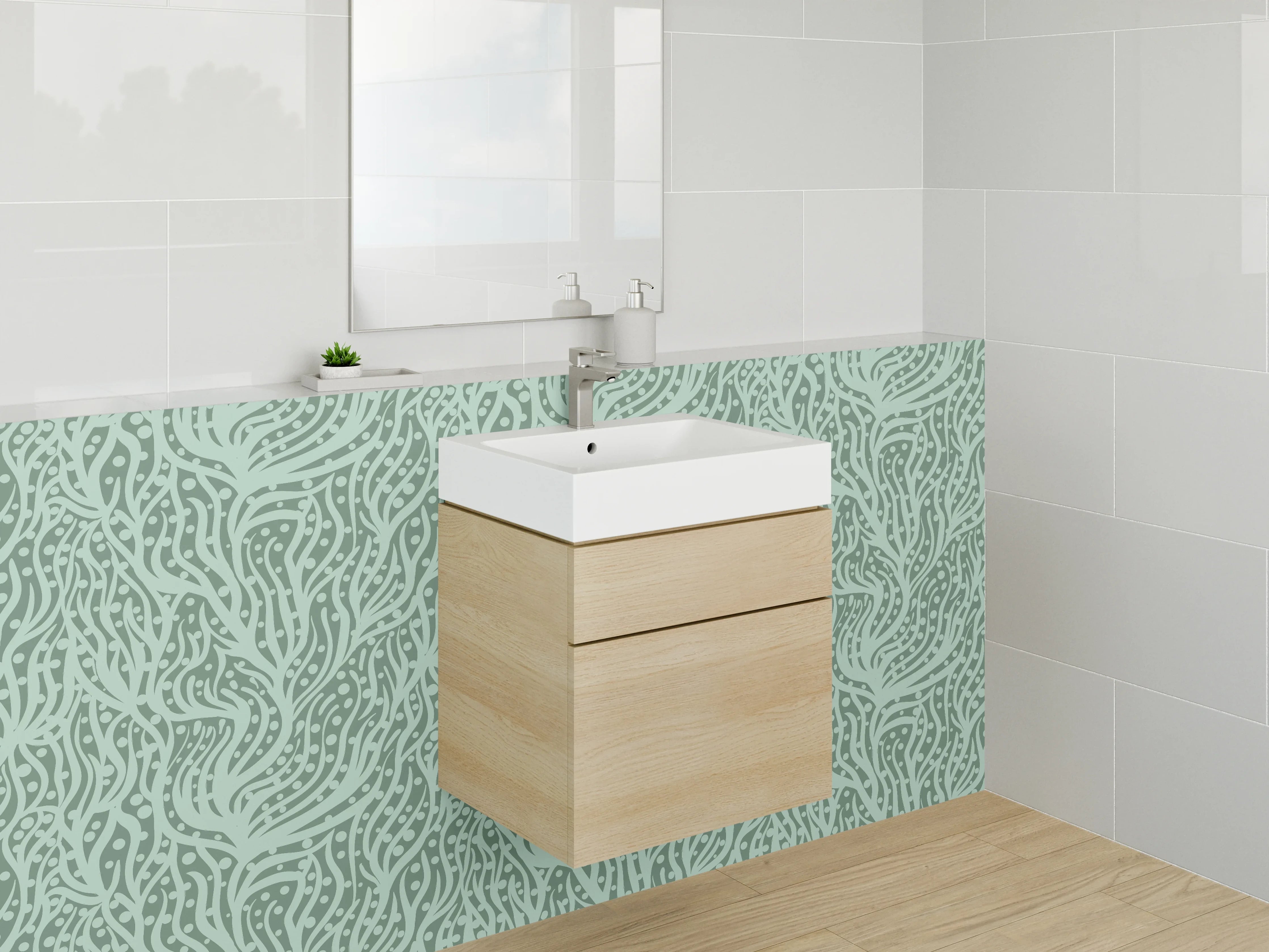 Waschbecken-Rückwand - Detailliertes Muster in Grün-Tönen