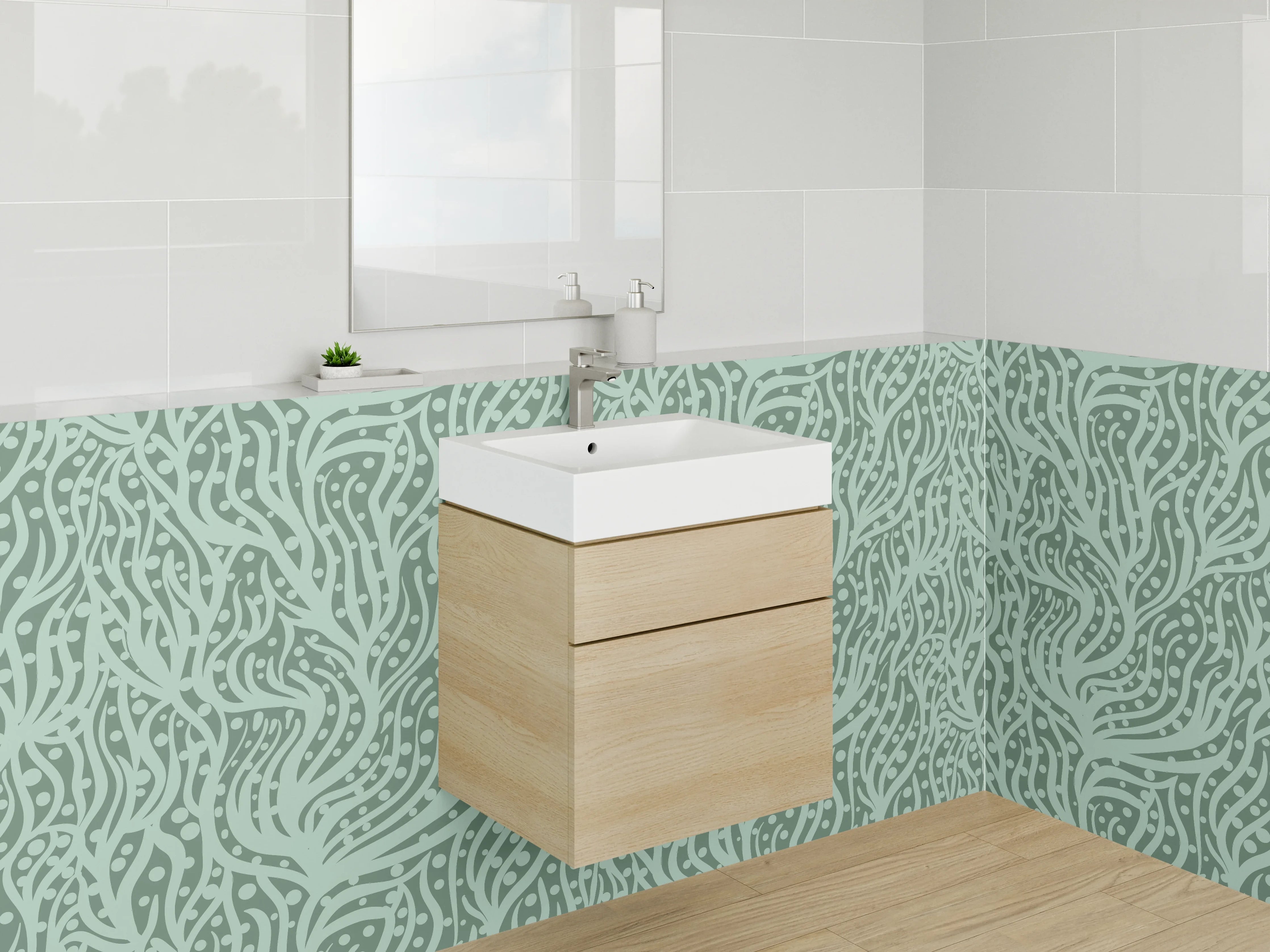 Waschbecken-Rückwand - Detailliertes Muster in Grün-Tönen