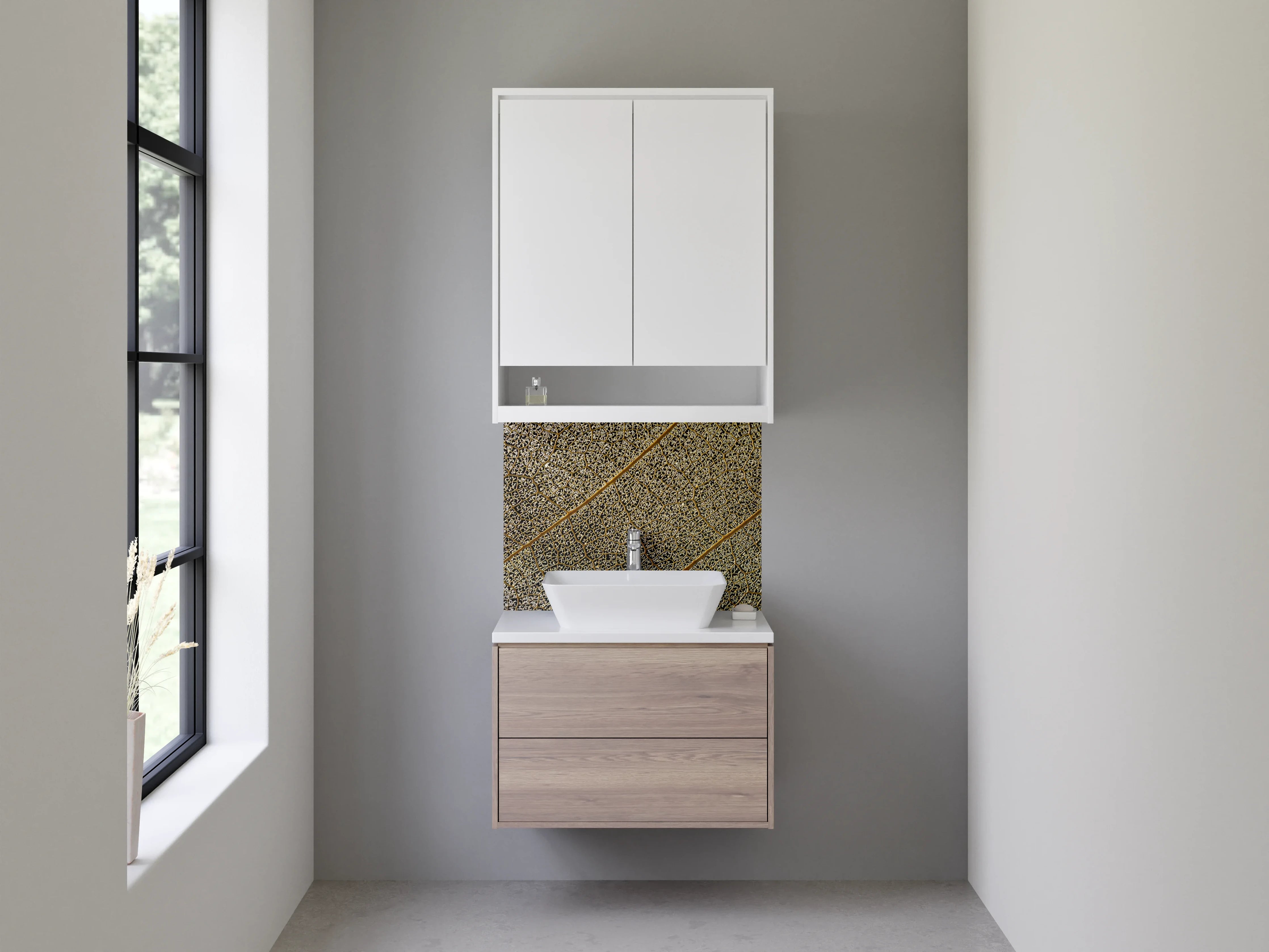 Waschbecken-Rückwand - Detailreiche Blattstruktur Natur Braun Gold