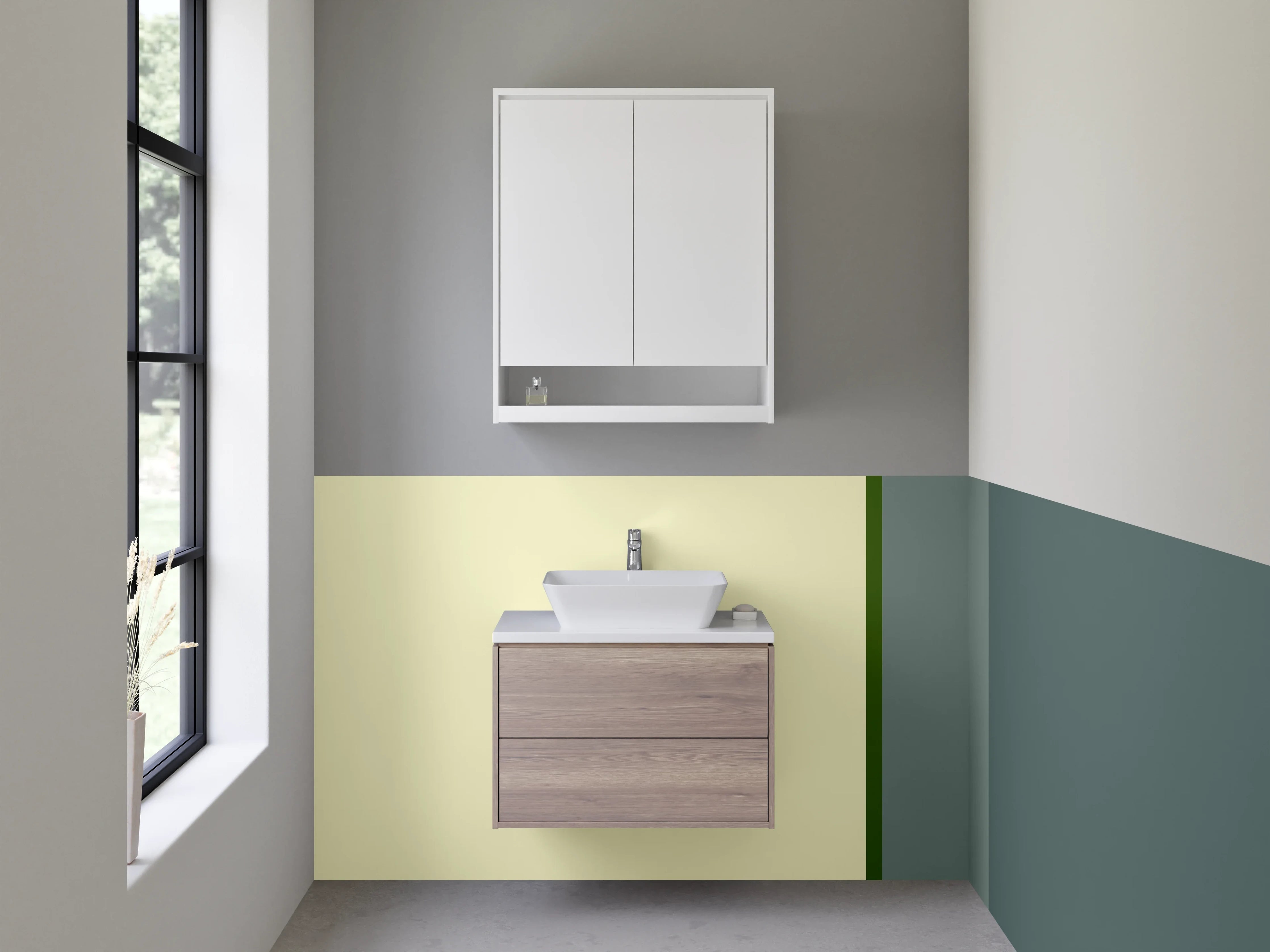 Waschbecken-Rückwand - Dezent strukturierte Farbpalette in Grau und Beige