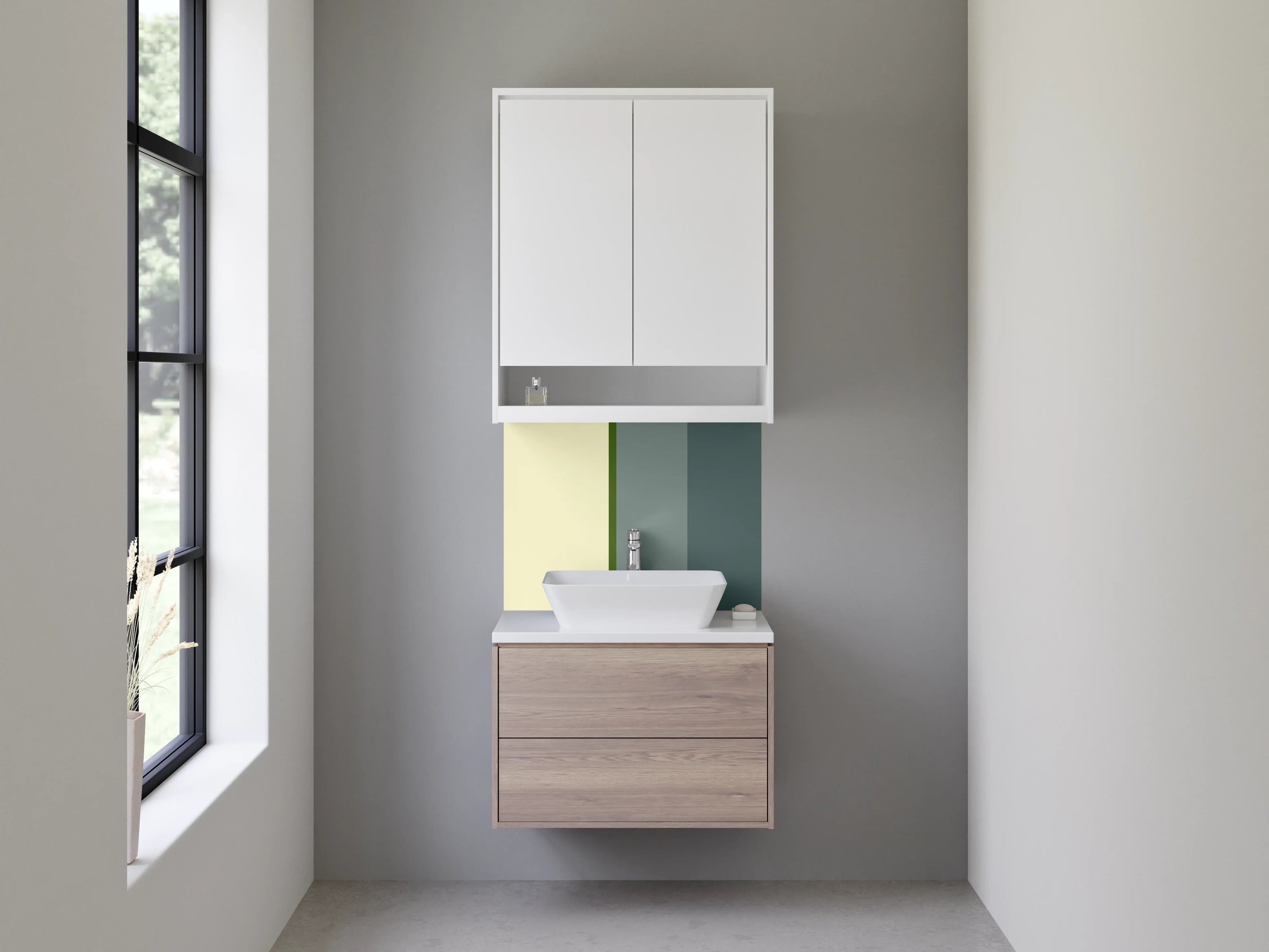 Waschbecken-Rückwand - Dezent strukturierte Farbpalette in Grau und Beige