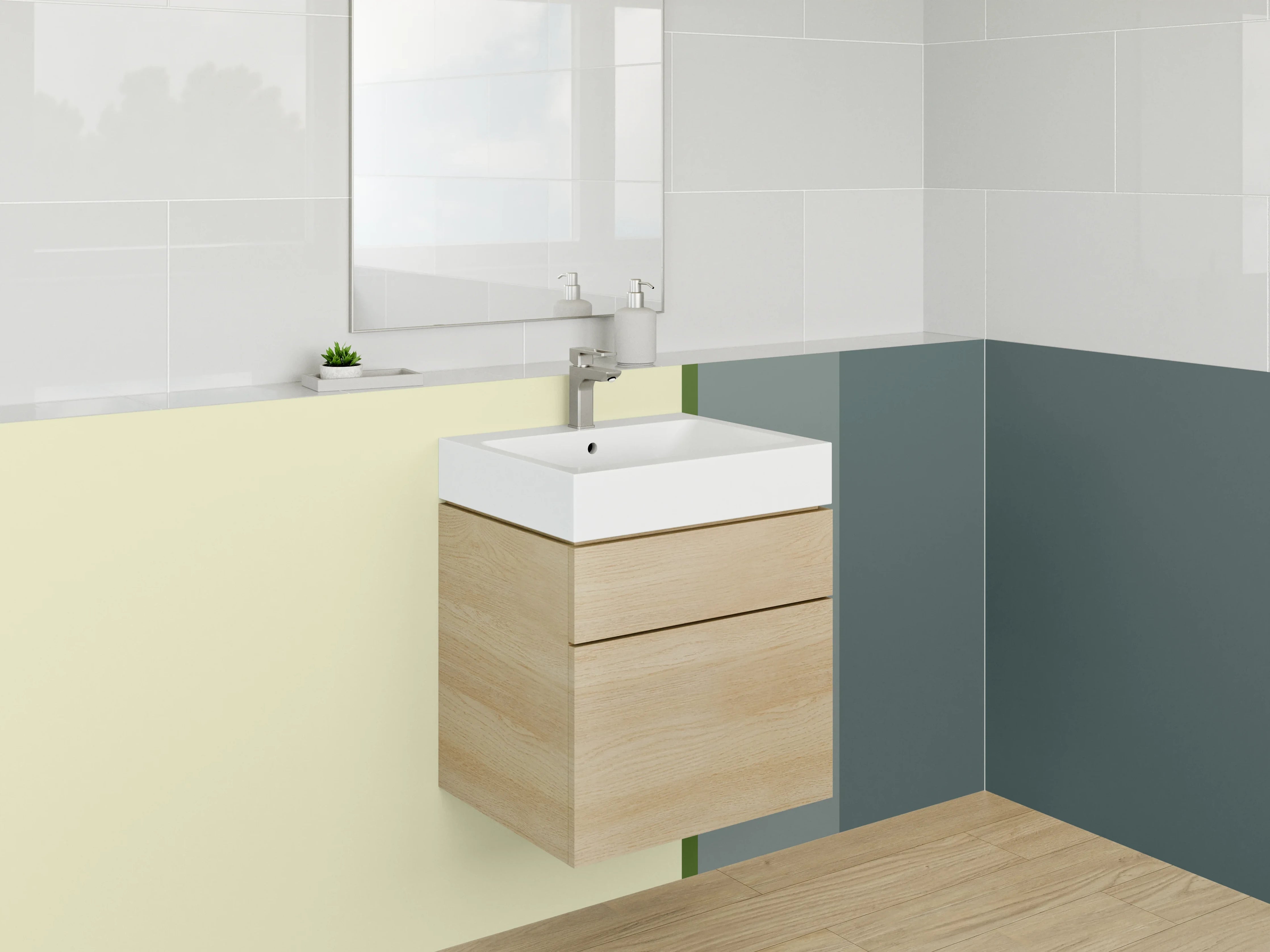 Waschbecken-Rückwand - Dezent strukturierte Farbpalette in Grau und Beige