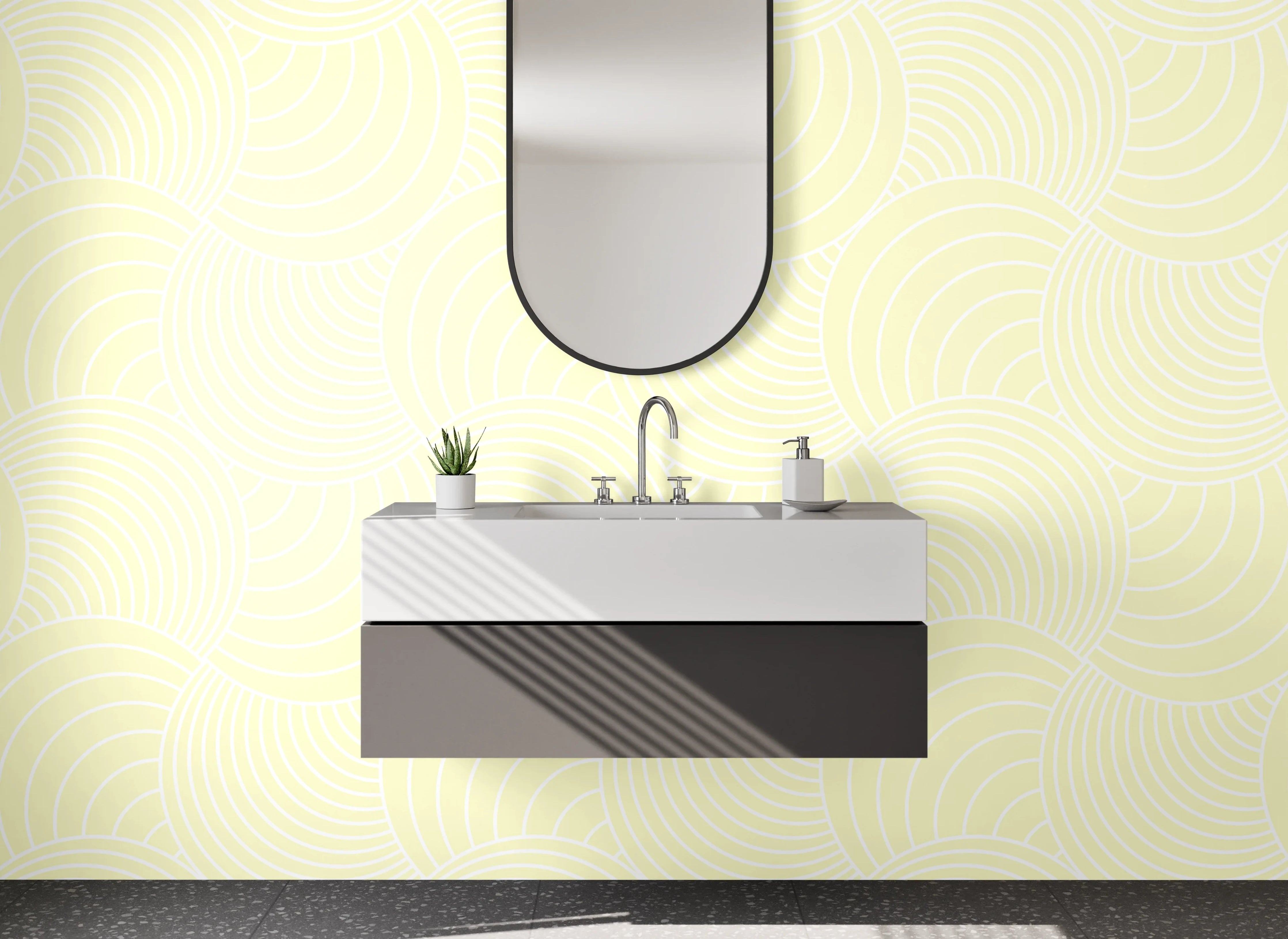 Waschbecken-Rückwand - Dezentes Wellenmuster Beige Weiß