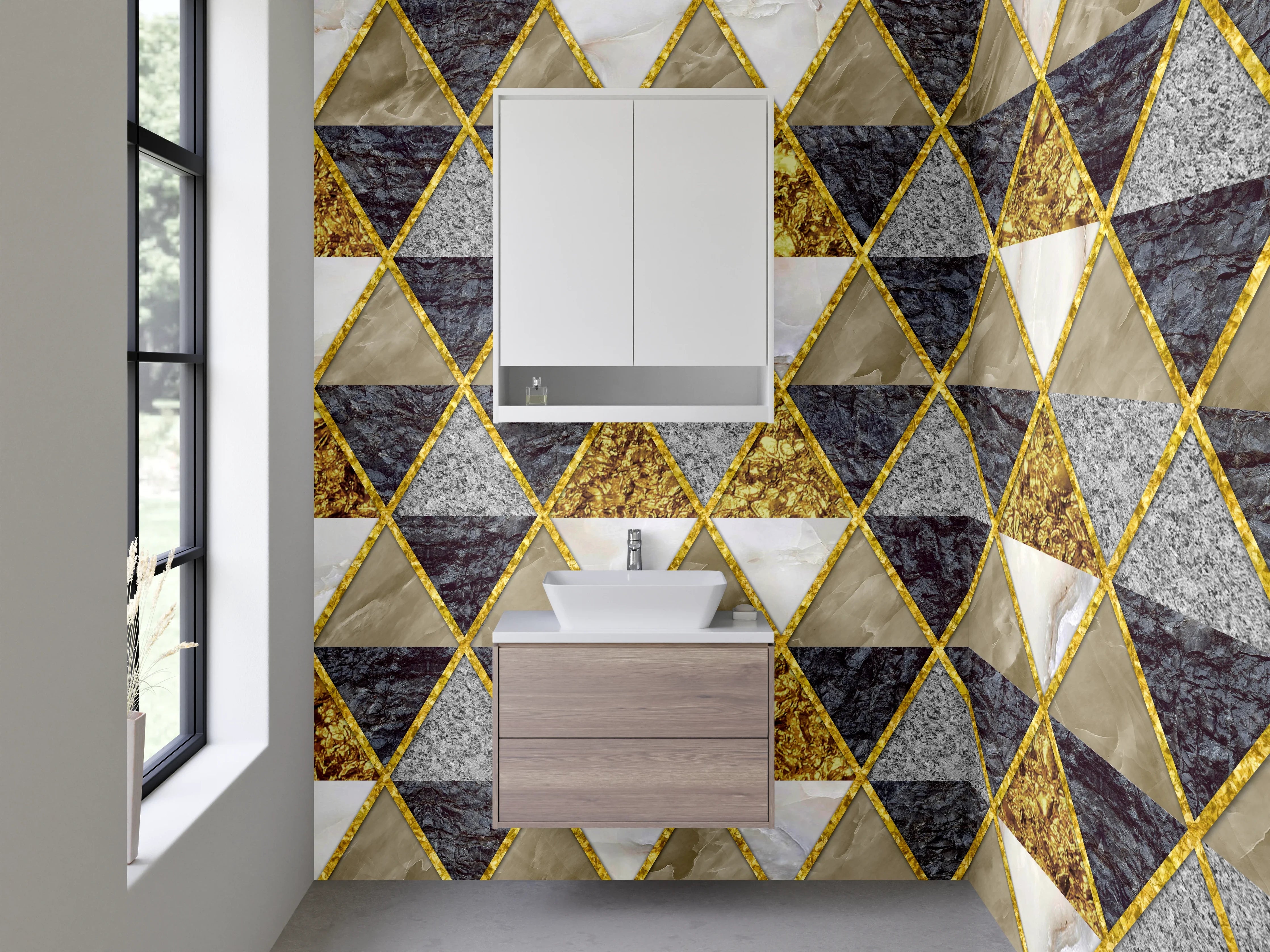 Waschbecken-Rückwand - Dreieck Marmor Gold Muster-Design
