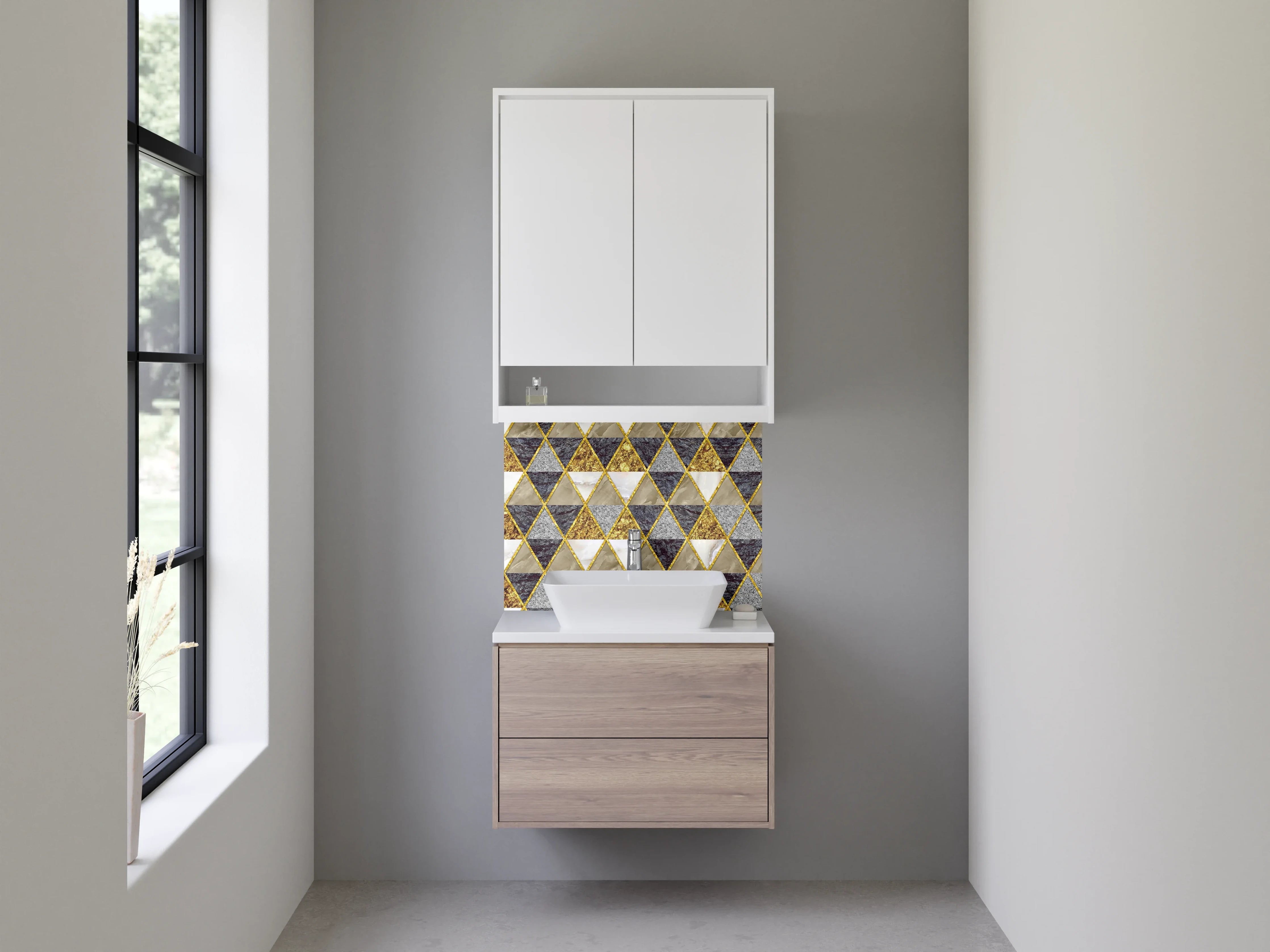Waschbecken-Rückwand - Dreieck Marmor Gold Muster-Design