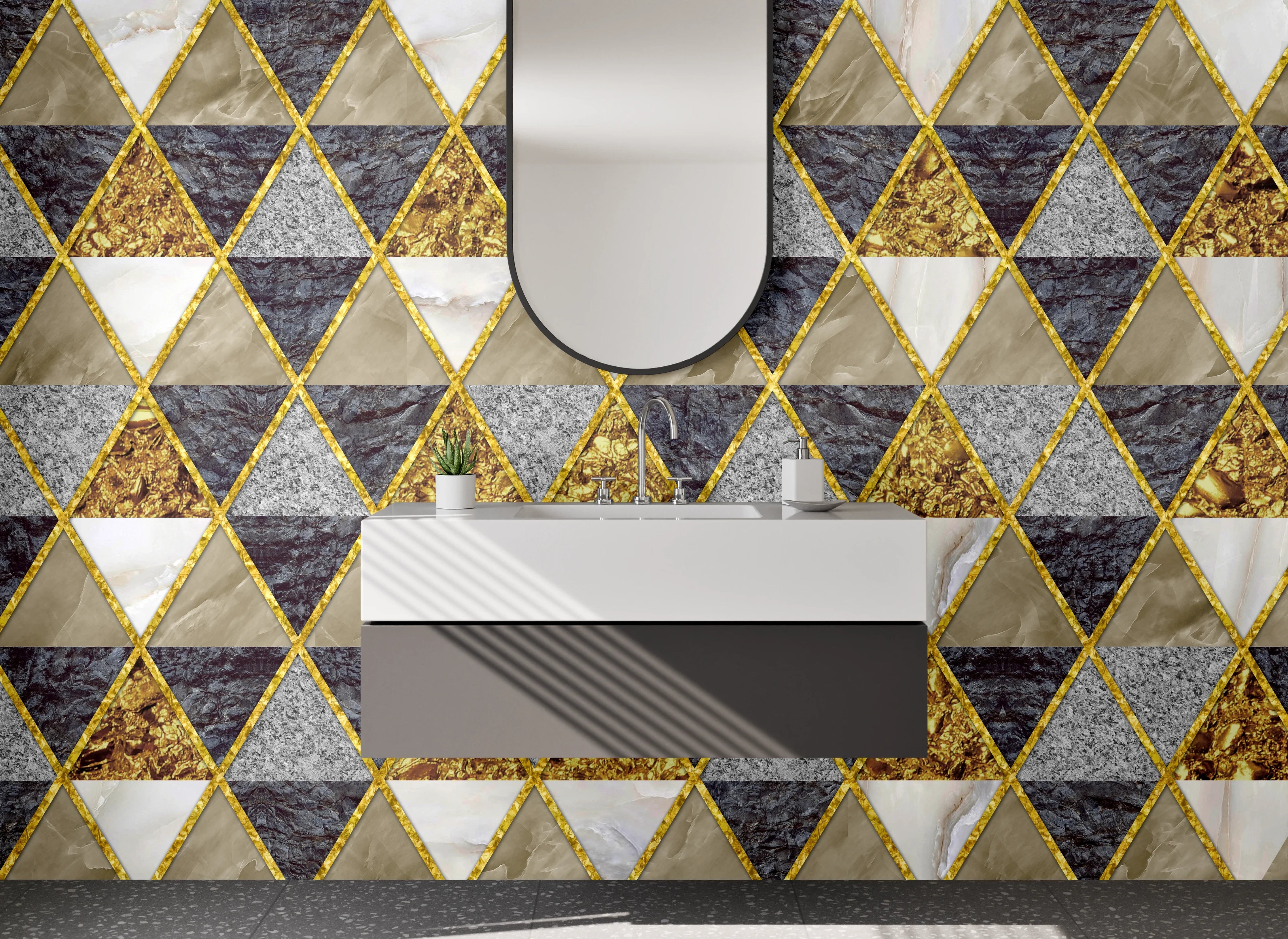 Waschbecken-Rückwand - Dreieck Marmor Gold Muster-Design