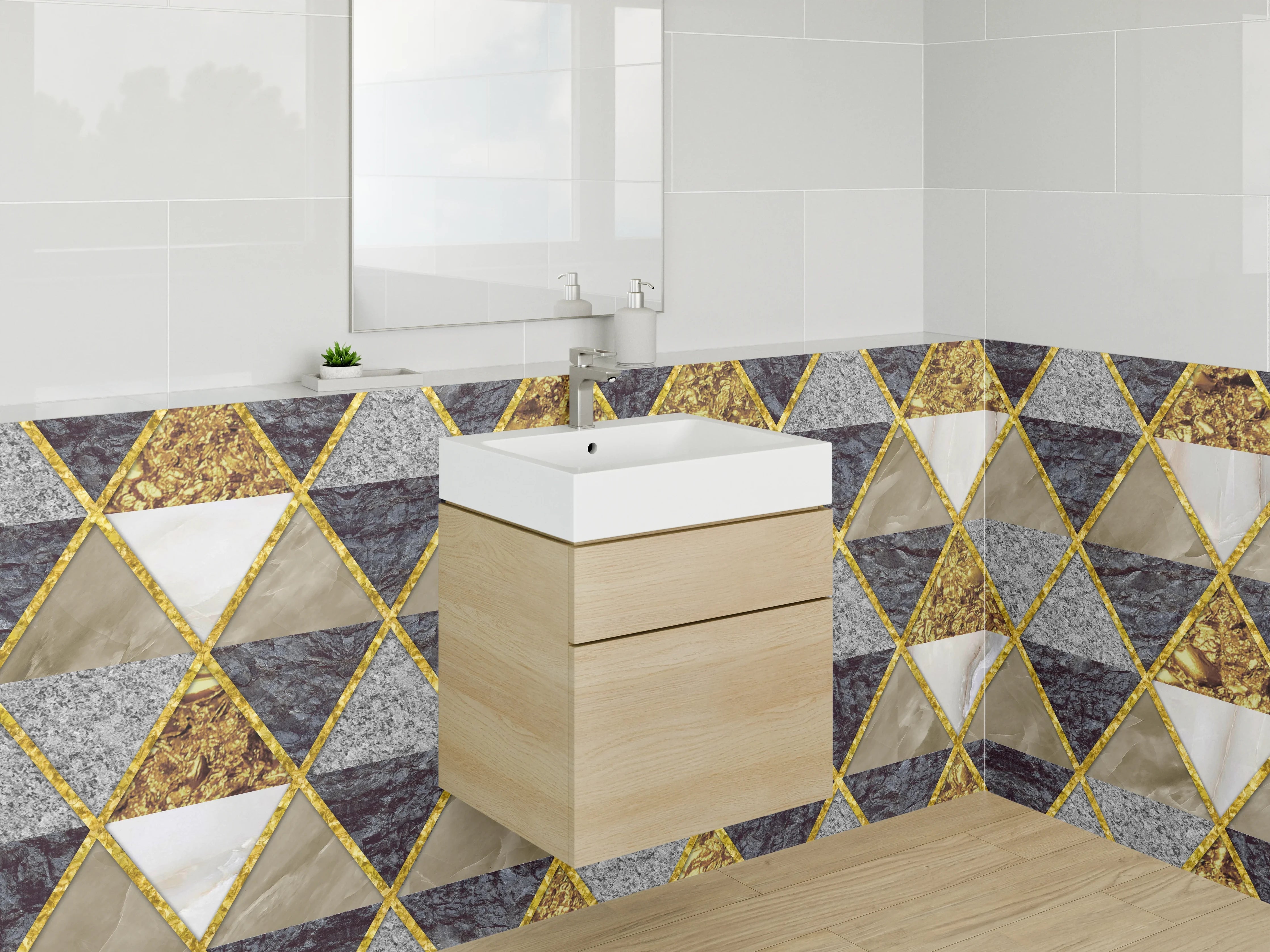 Waschbecken-Rückwand - Dreieck Marmor Gold Muster-Design