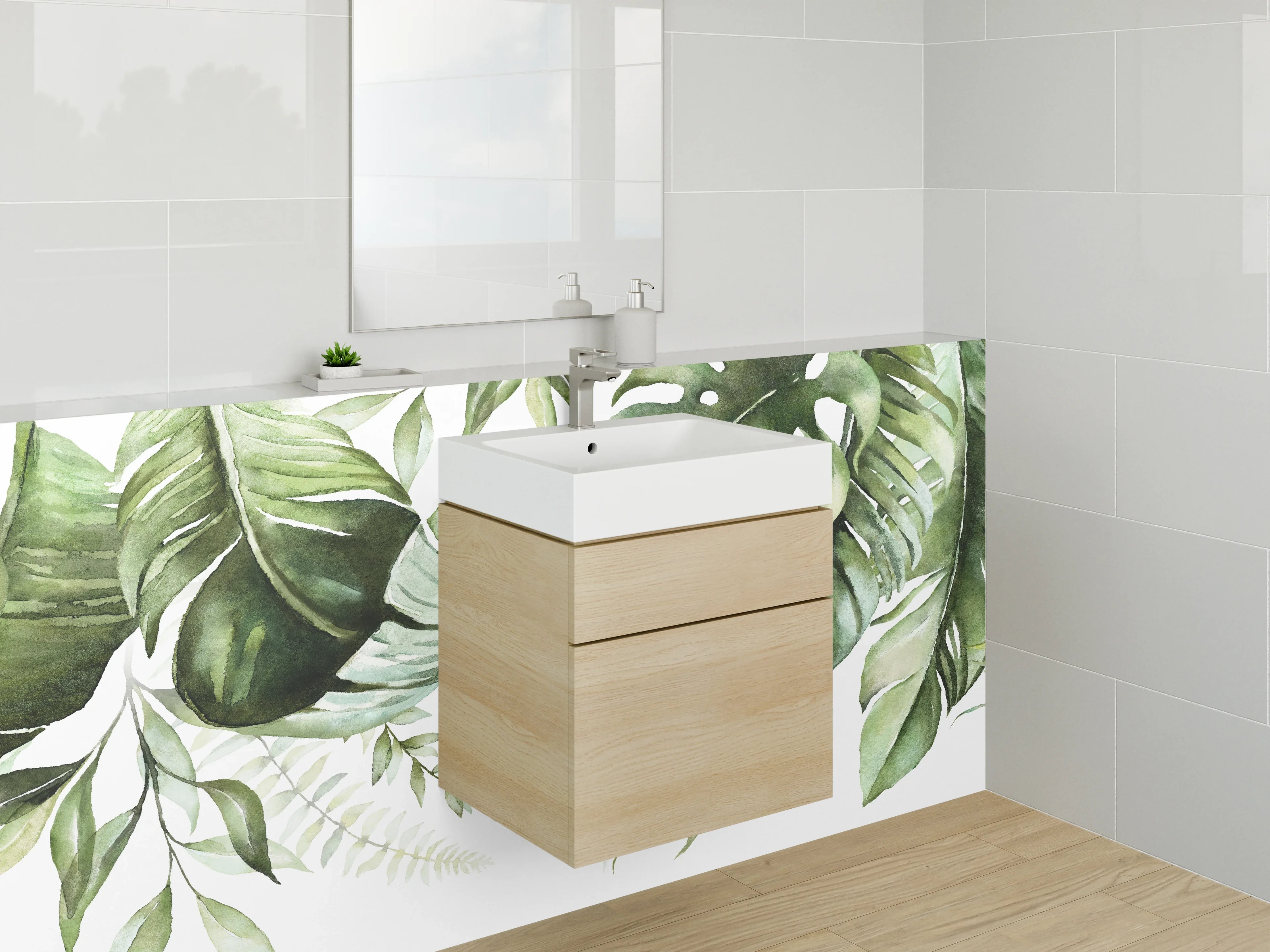 Waschbecken-Rückwand - Dschungel-Aquarell Blätter grün modern