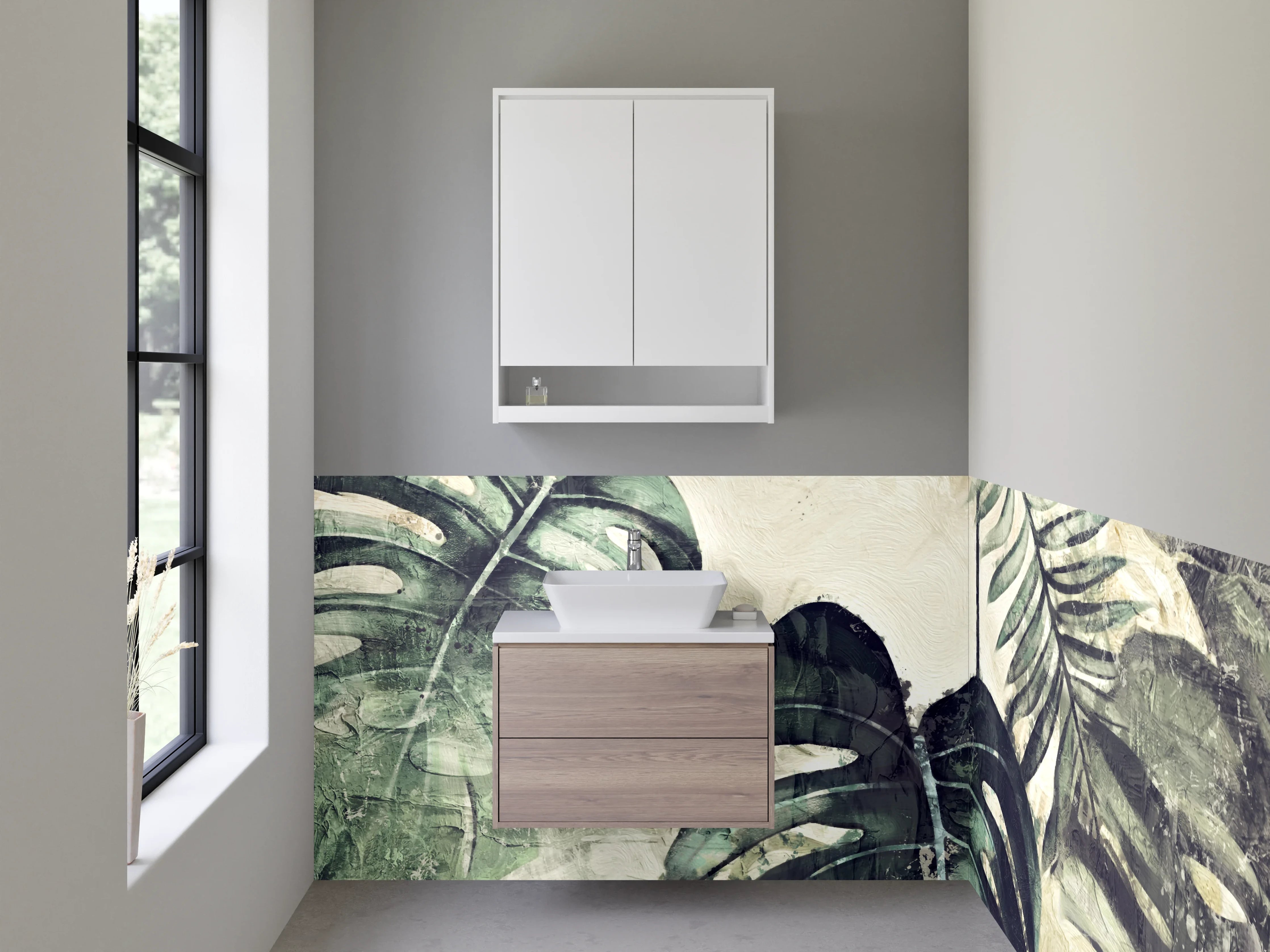 Waschbecken-Rückwand - Dschungel Aquarell Monstera-Blätter Grün
