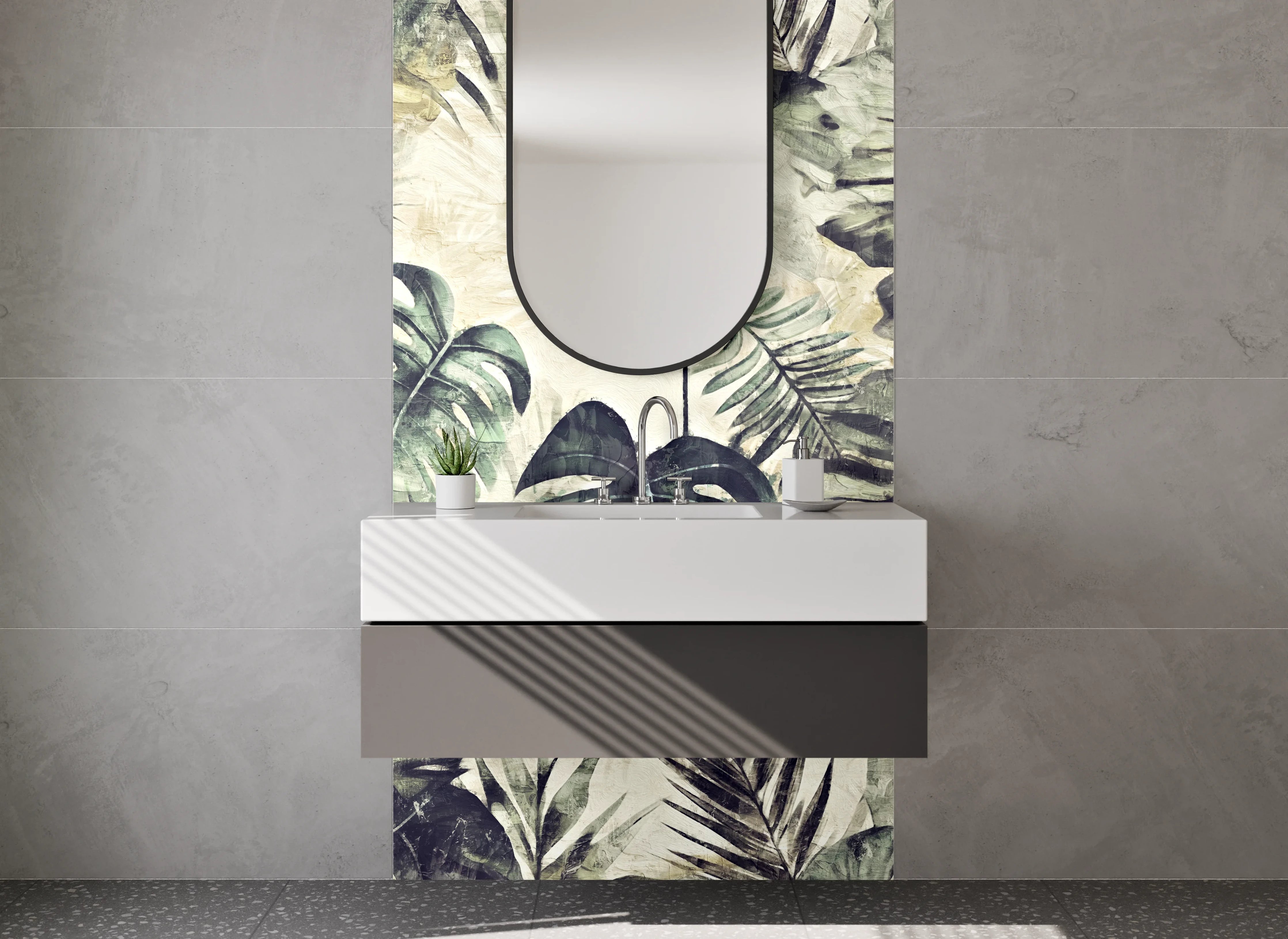 Waschbecken-Rückwand - Dschungel Aquarell Monstera-Blätter Grün