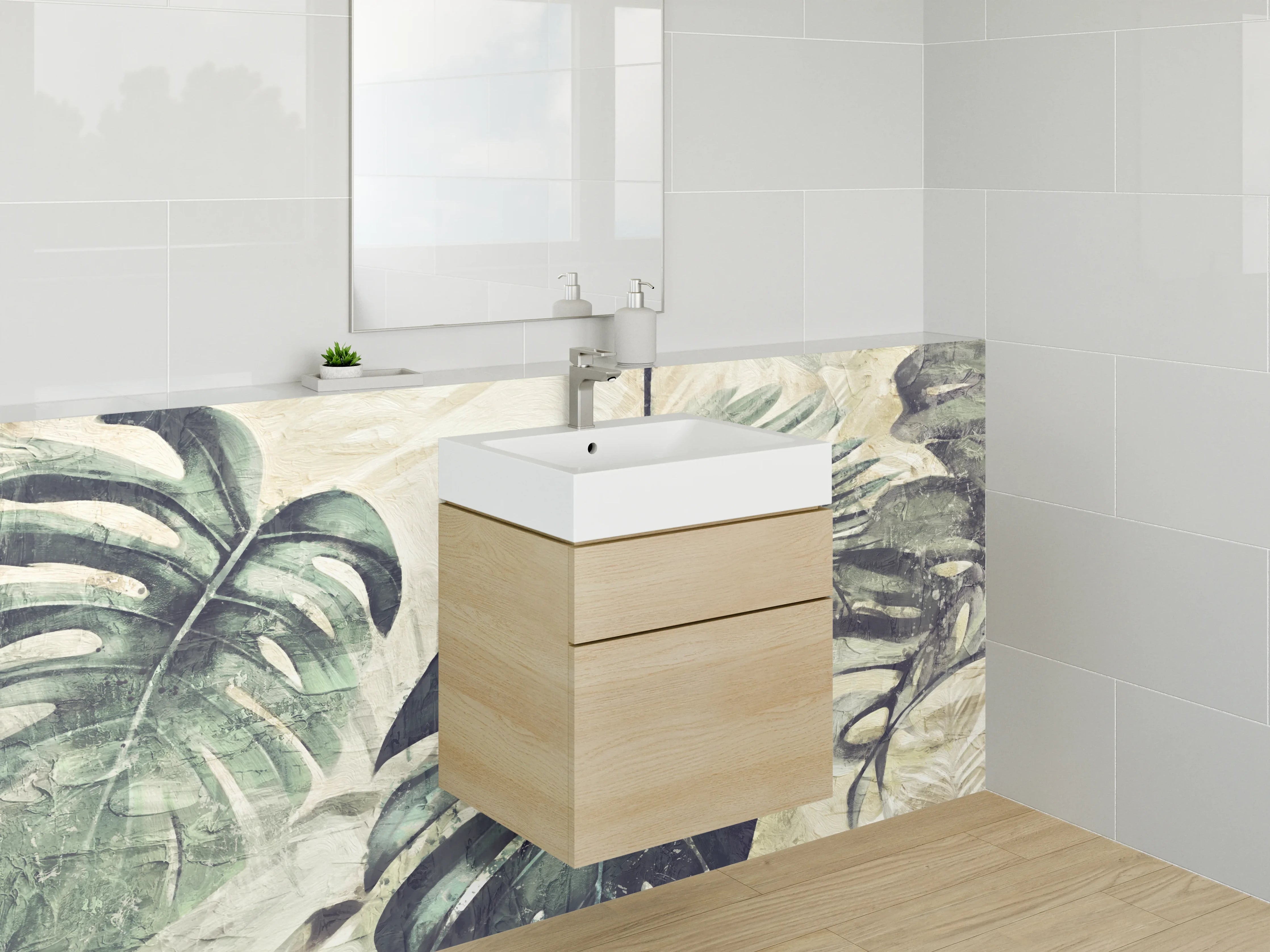 Waschbecken-Rückwand - Dschungel Aquarell Monstera-Blätter Grün