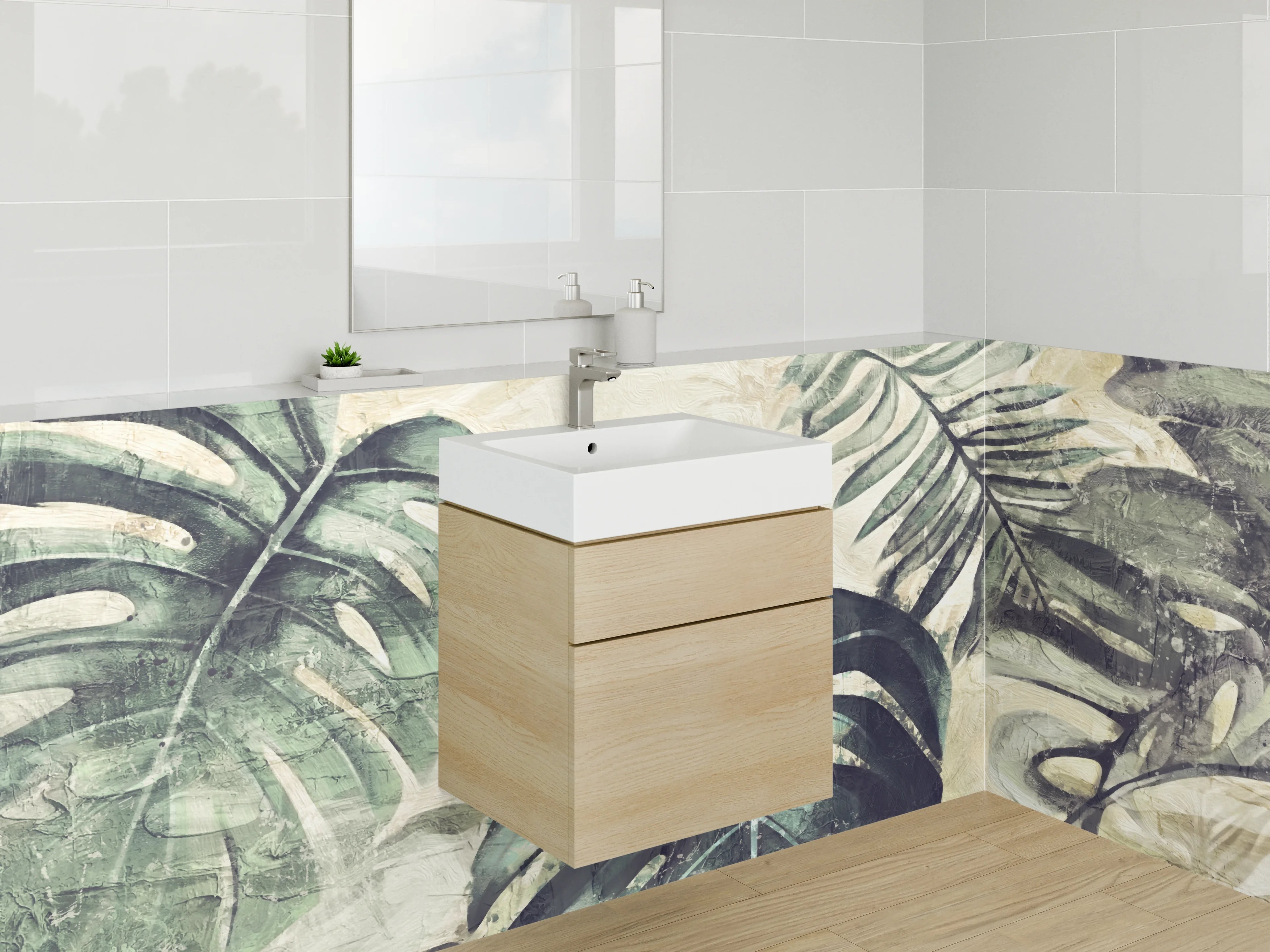Waschbecken-Rückwand - Dschungel Aquarell Monstera-Blätter Grün