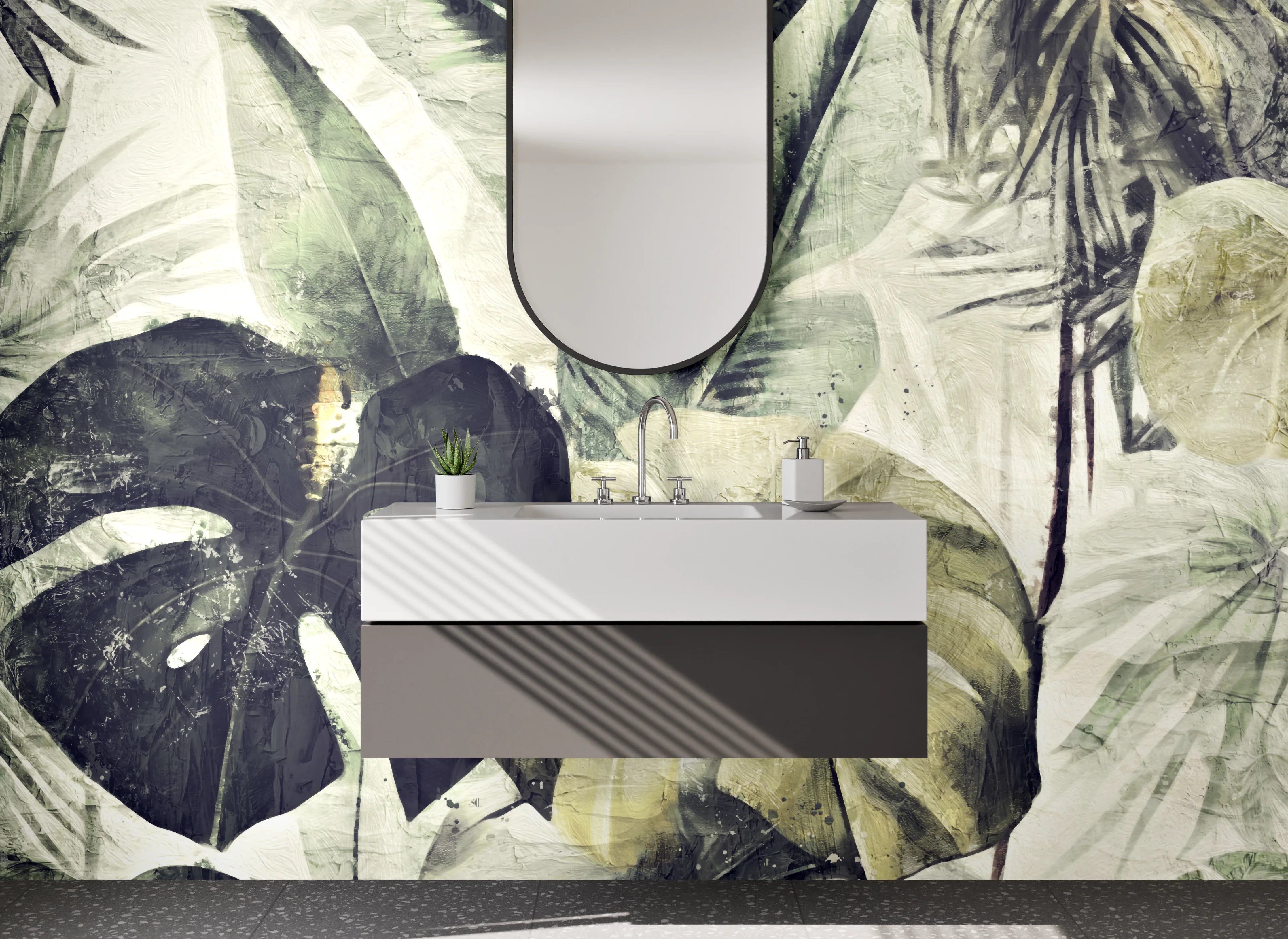 Waschbecken-Rückwand - Dschungel Blätter Aquarell Grün