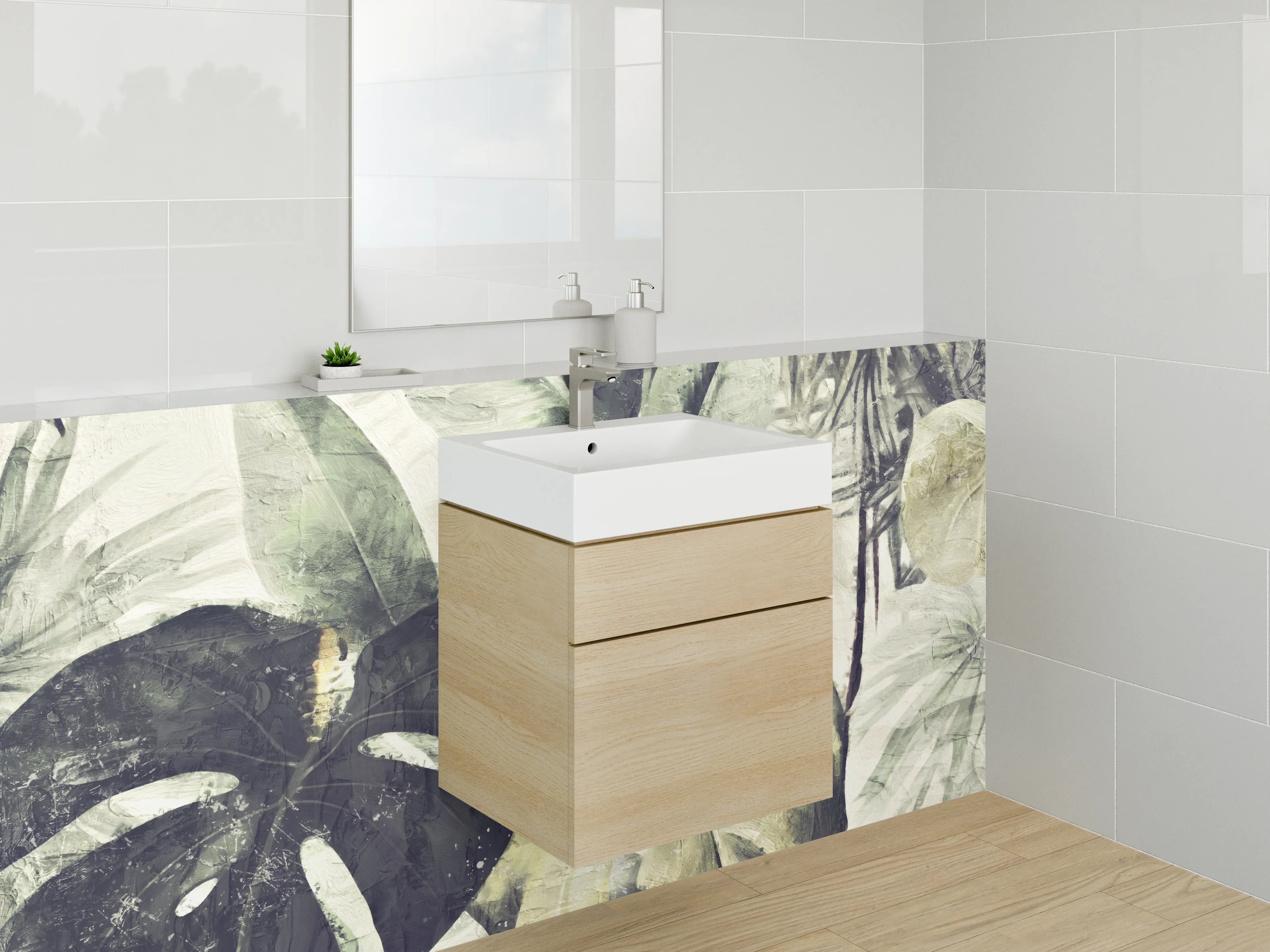 Waschbecken-Rückwand - Dschungel Blätter Aquarell Grün