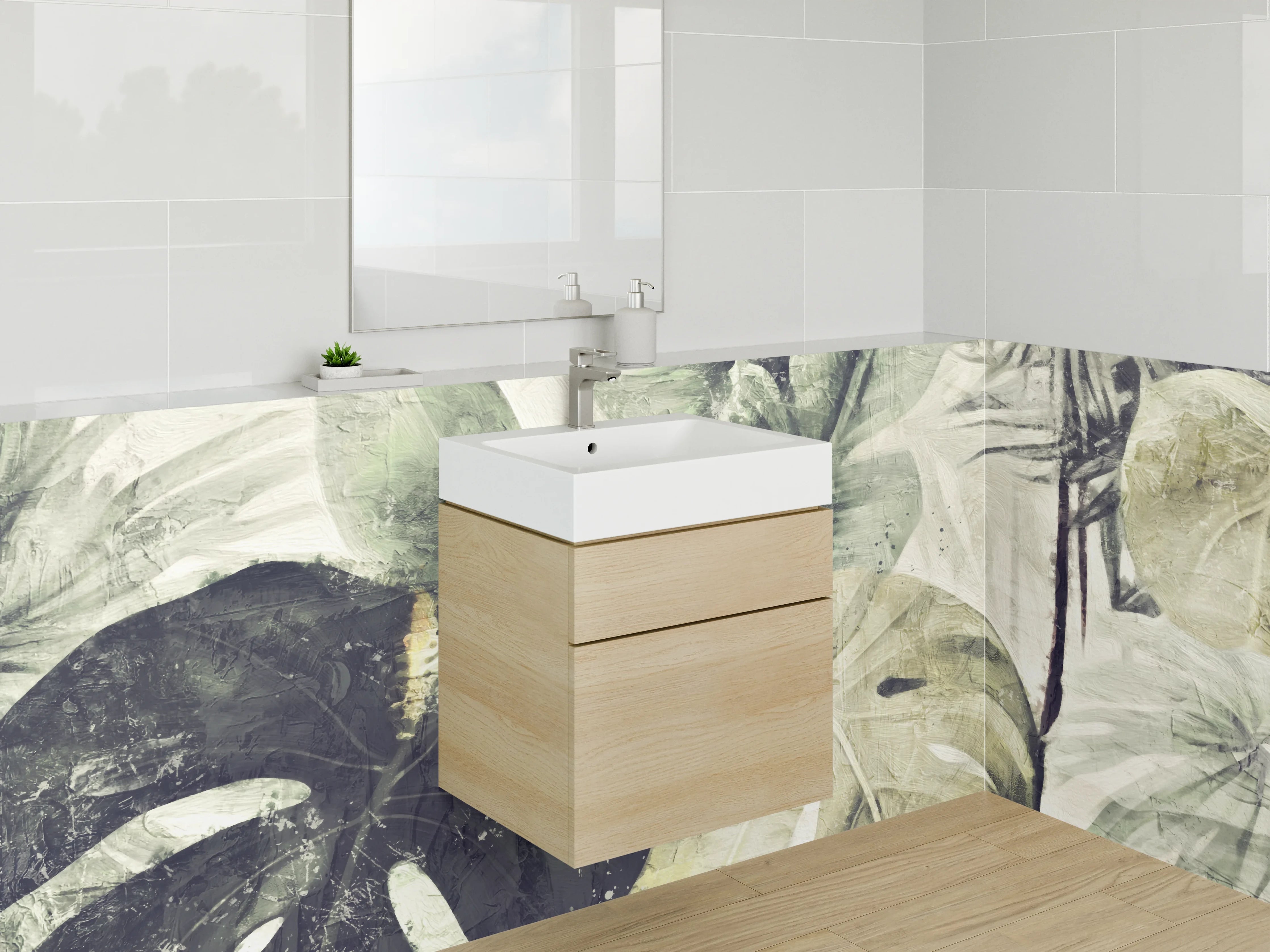 Waschbecken-Rückwand - Dschungel Blätter Aquarell Grün