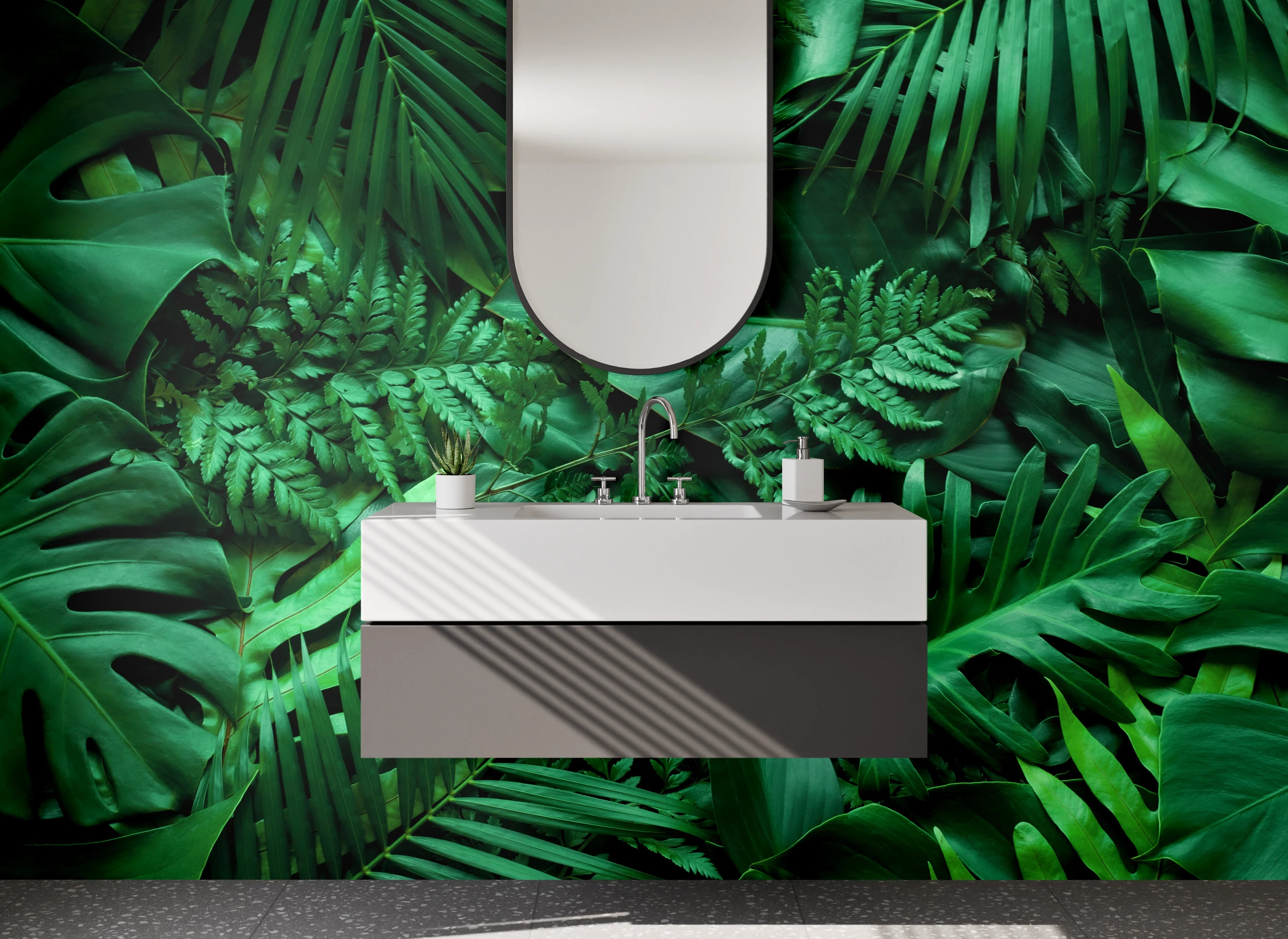 Waschbecken-Rückwand - Dschungel Blätter Naturgrün