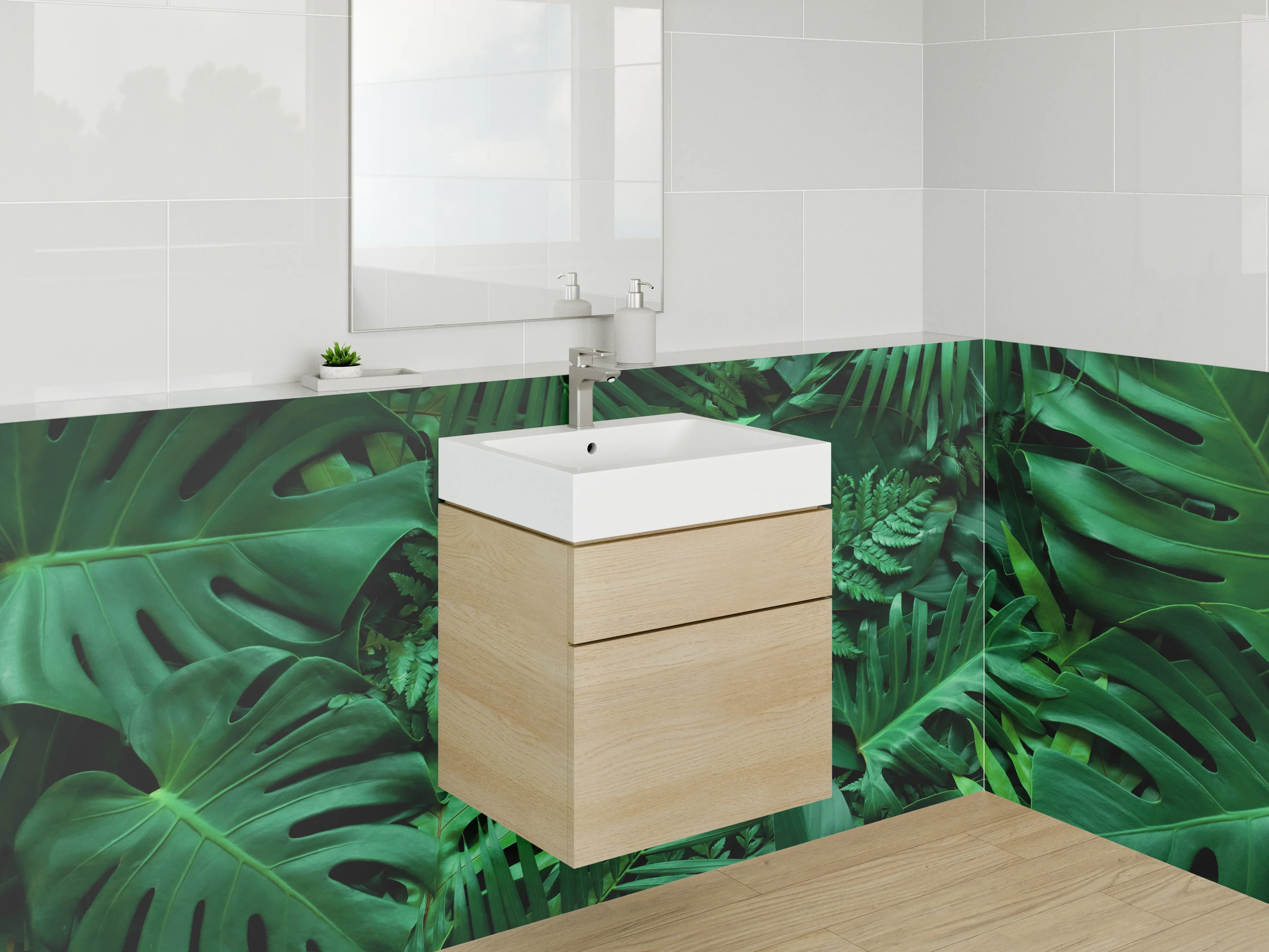 Waschbecken-Rückwand - Dschungel Blätter Naturgrün