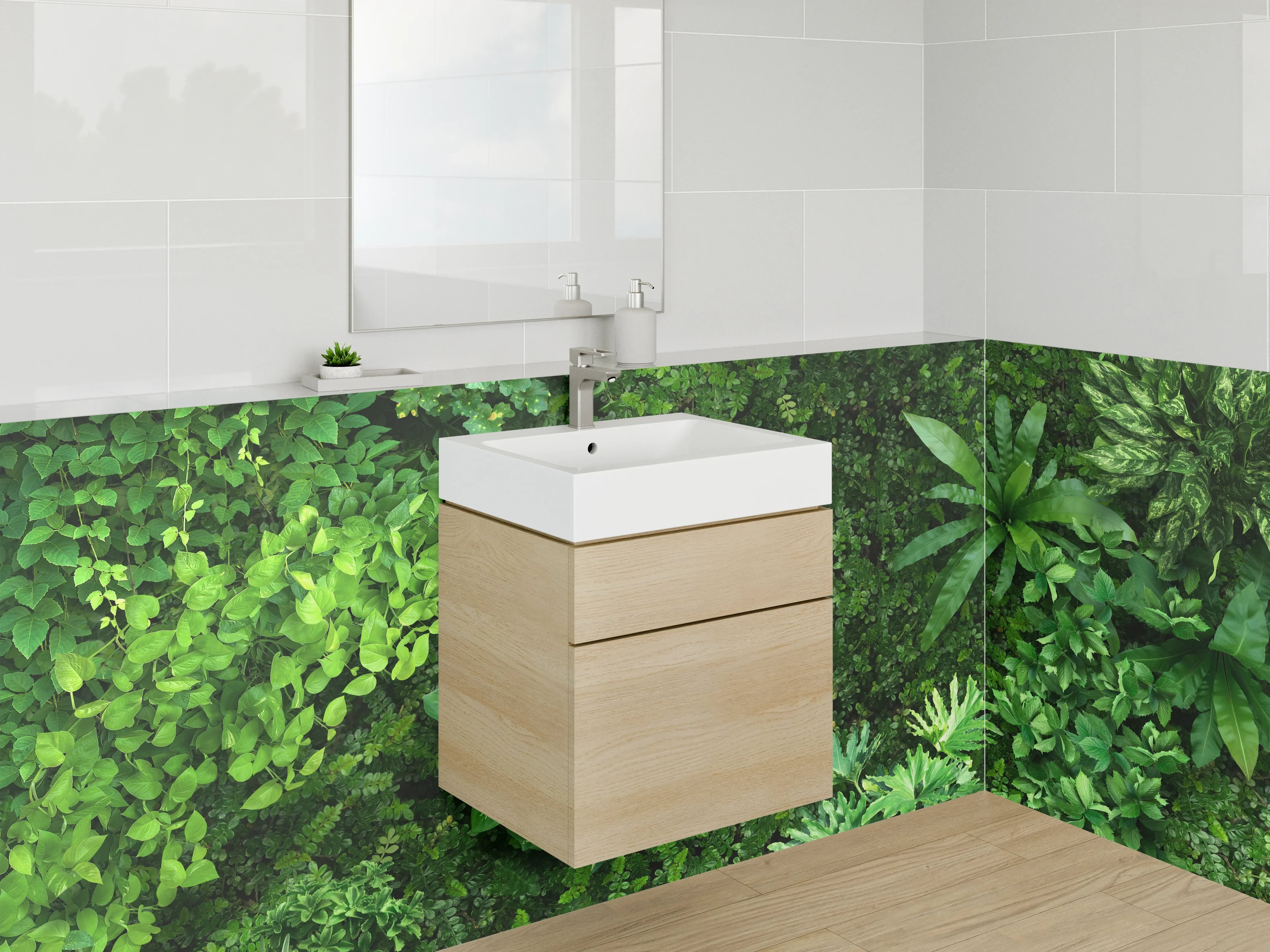 Waschbecken-Rückwand - Dschungel Grüne Pflanzen Wanddeko
