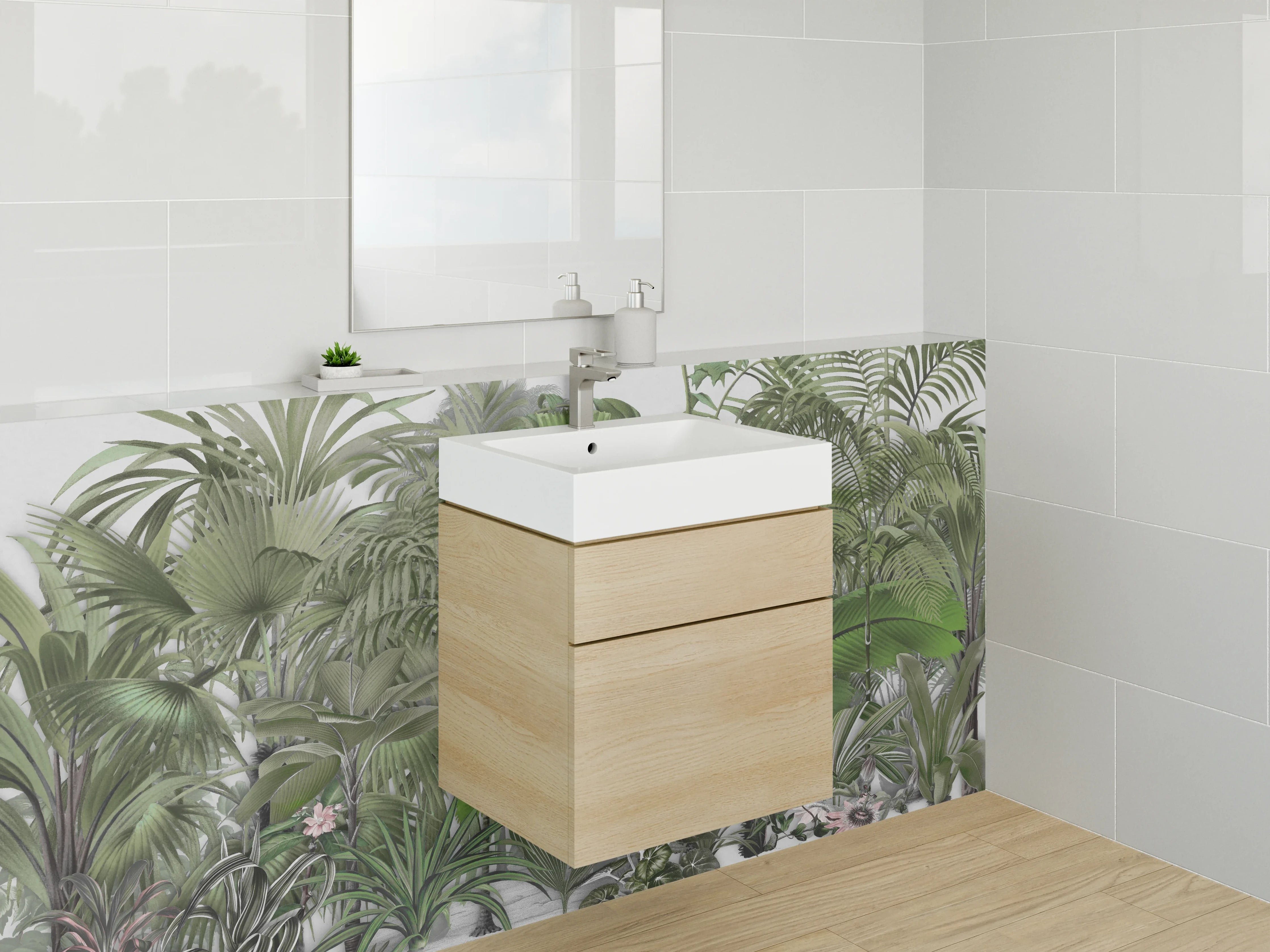 Waschbecken-Rückwand - Dschungel Pflanzen Illustration Grün