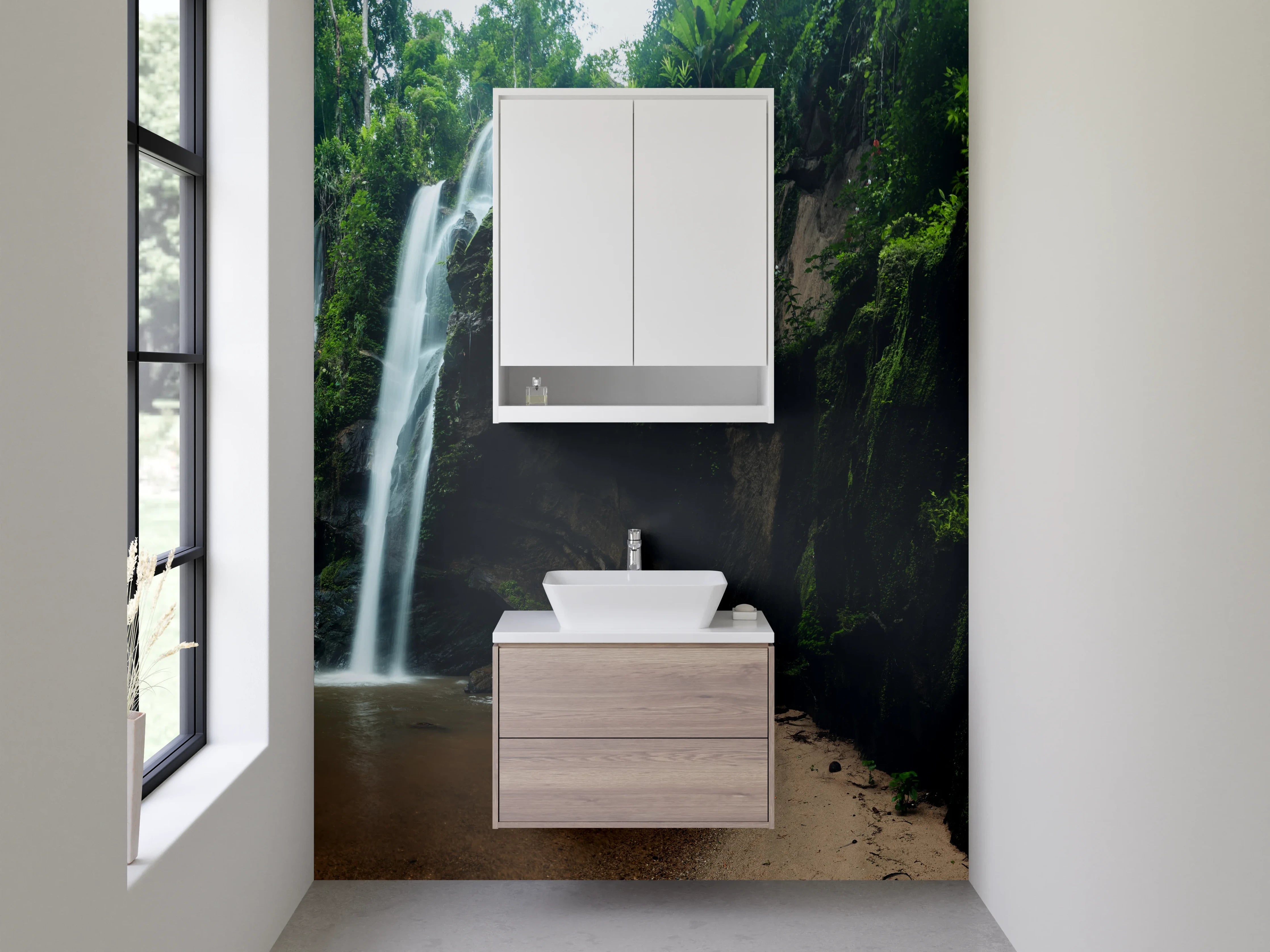 Waschbecken-Rückwand - Dschungel-Wasserfall Naturkulisse Fotomotiv