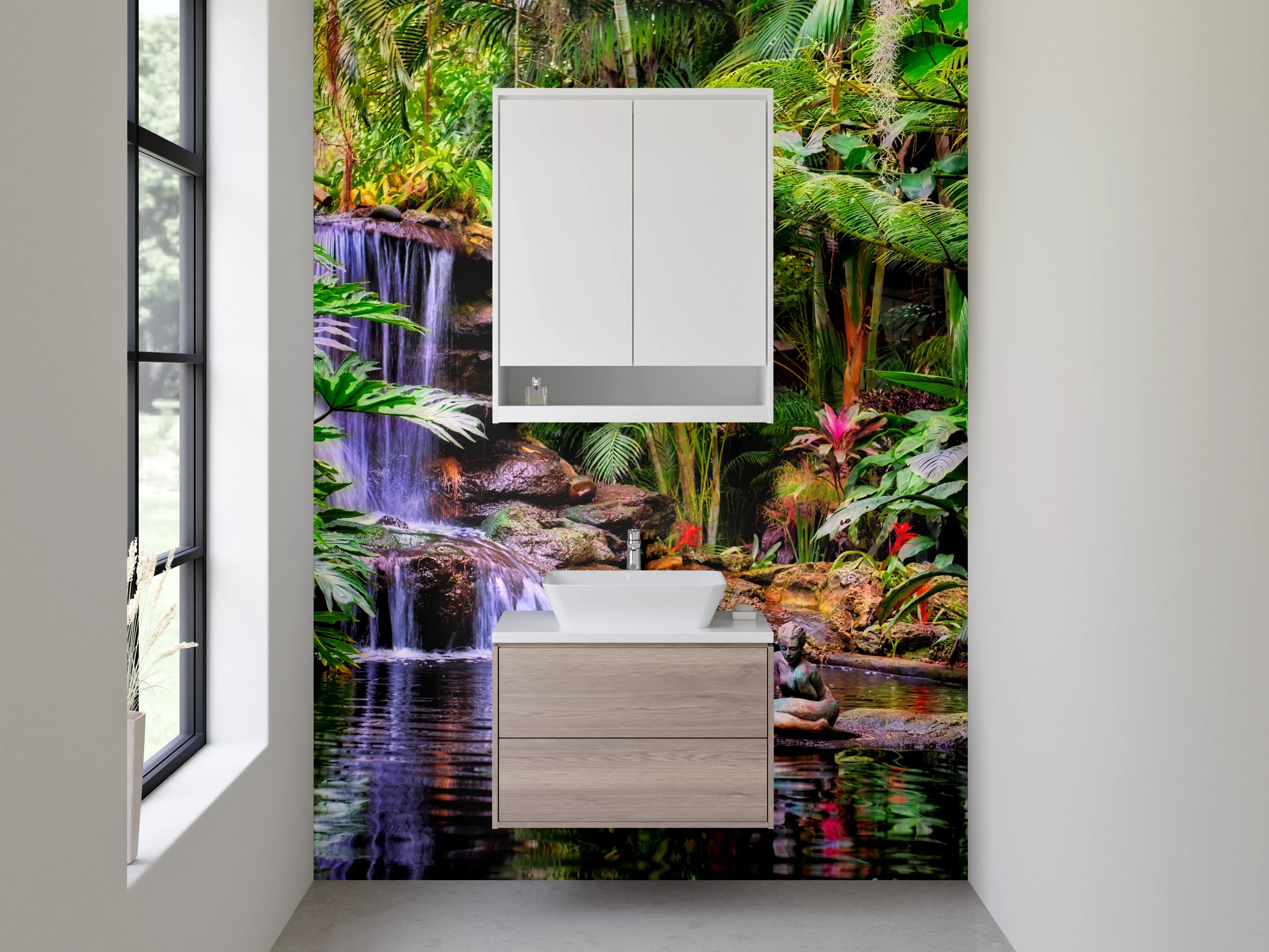 Waschbecken-Rückwand - Dschungel Wasserfall Ruhe Oase