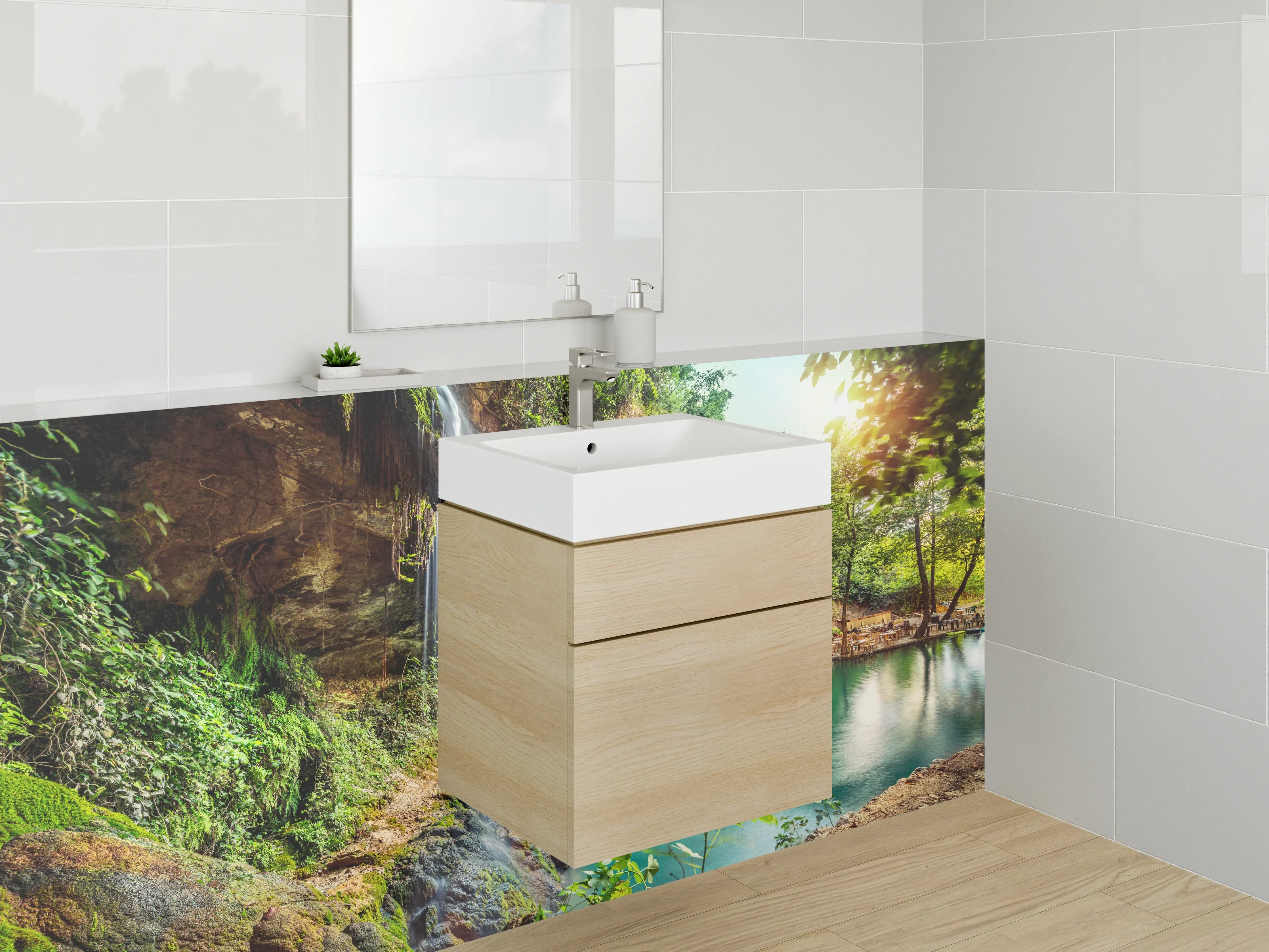 Waschbecken-Rückwand - Dschungel Wasserfall am Naturpool