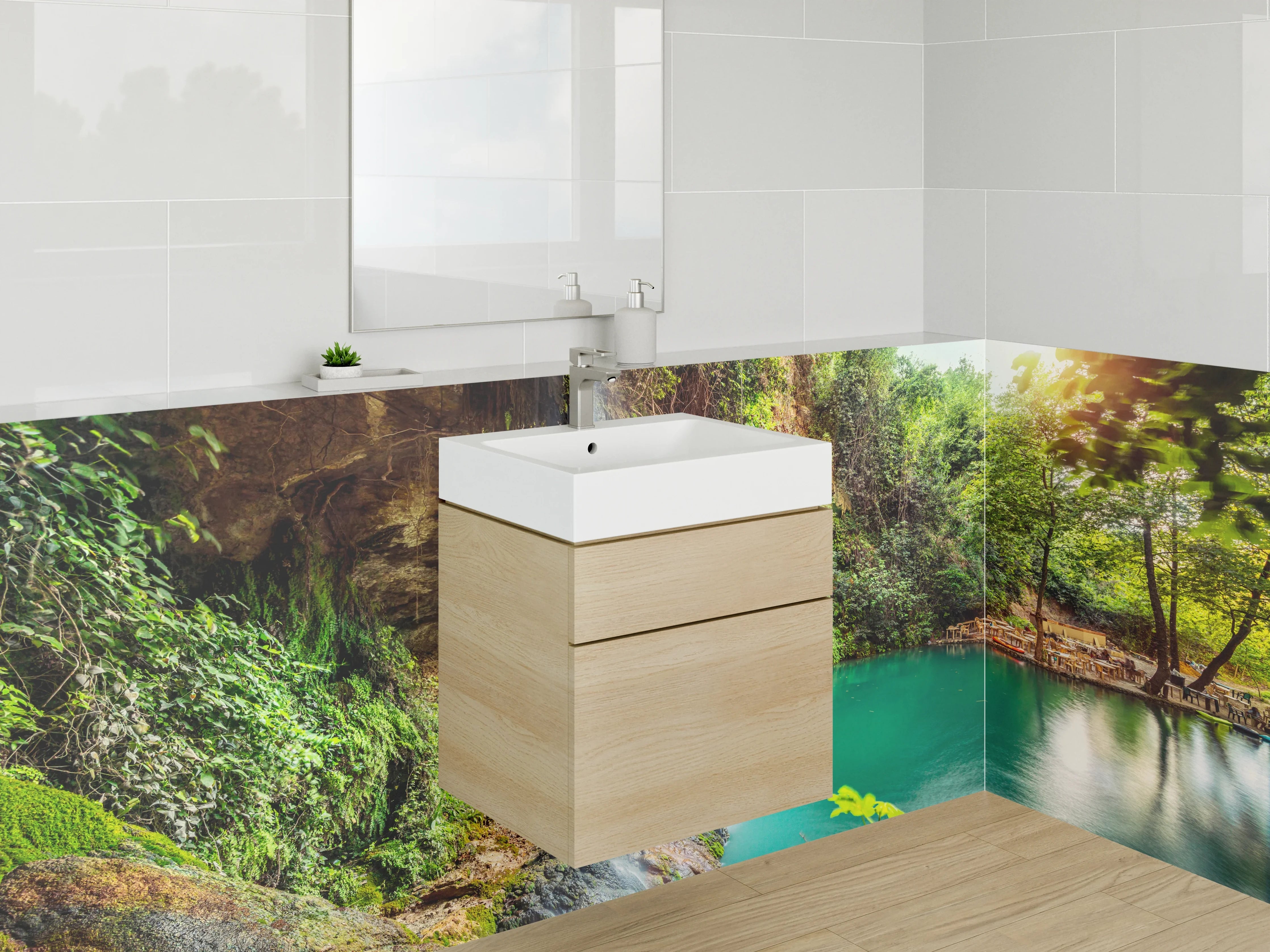 Waschbecken-Rückwand - Dschungel Wasserfall am Naturpool