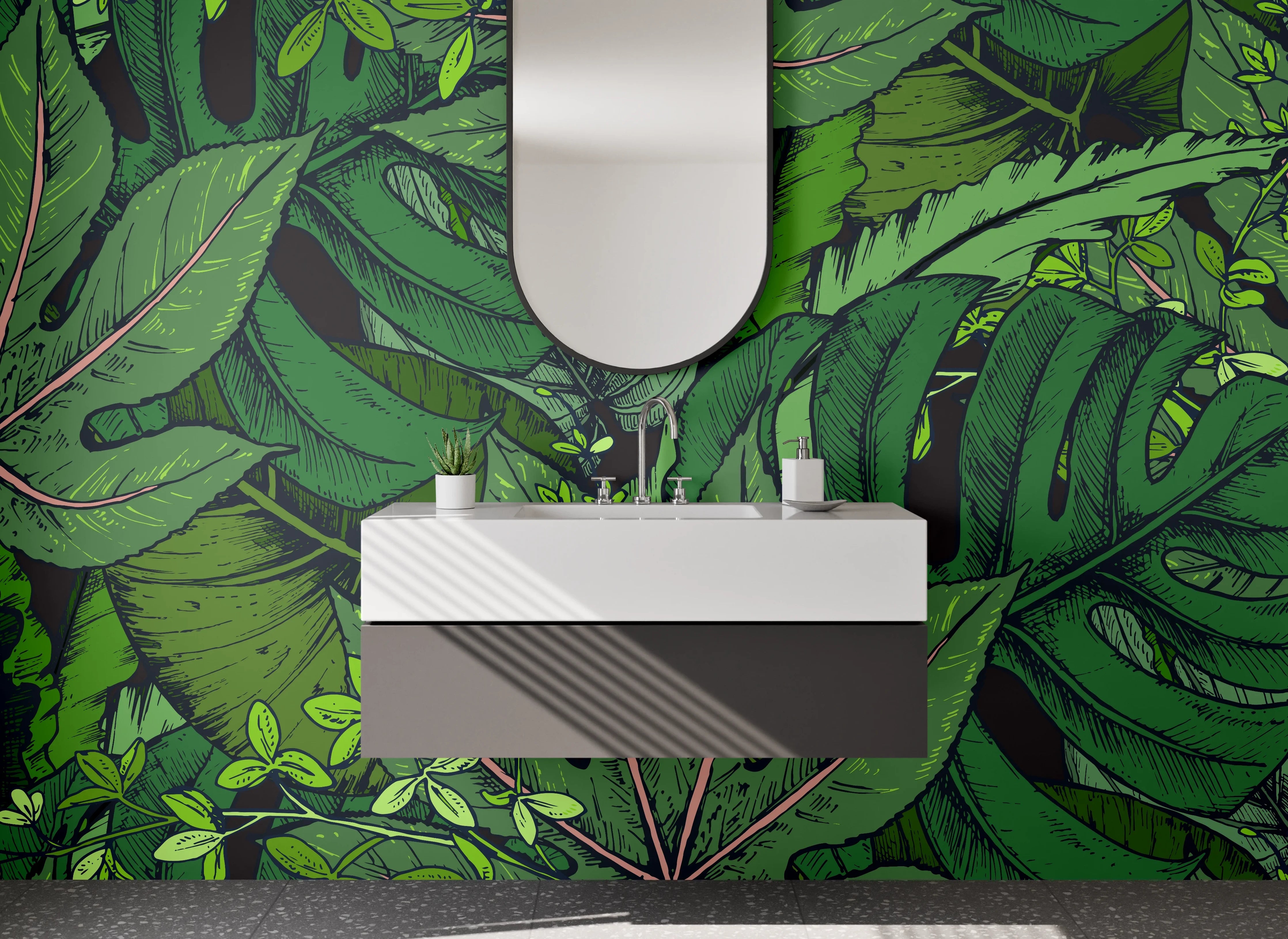 Waschbecken-Rückwand - Dschungelblätter Illustration grün tropisch