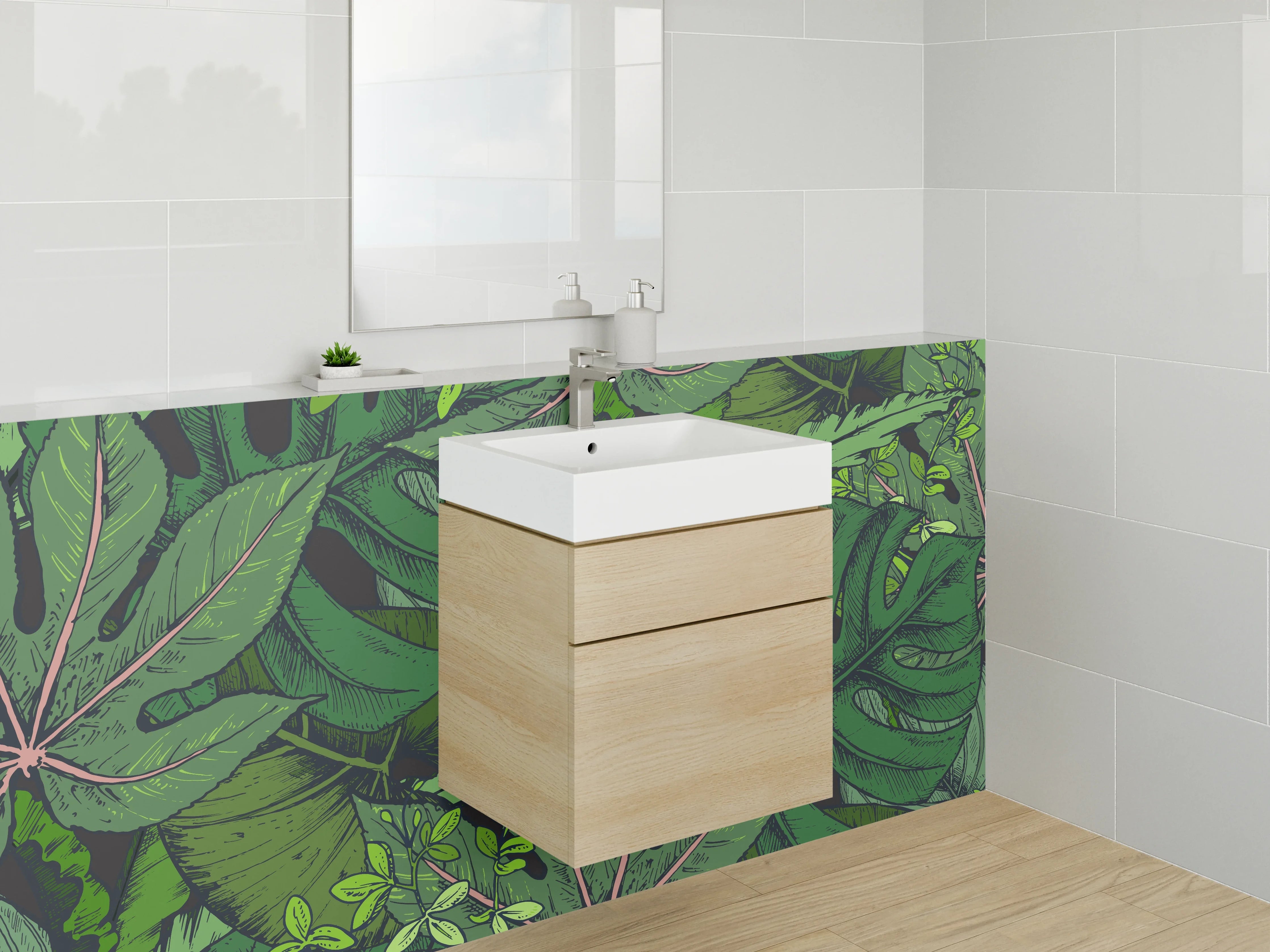 Waschbecken-Rückwand - Dschungelblätter Illustration grün tropisch