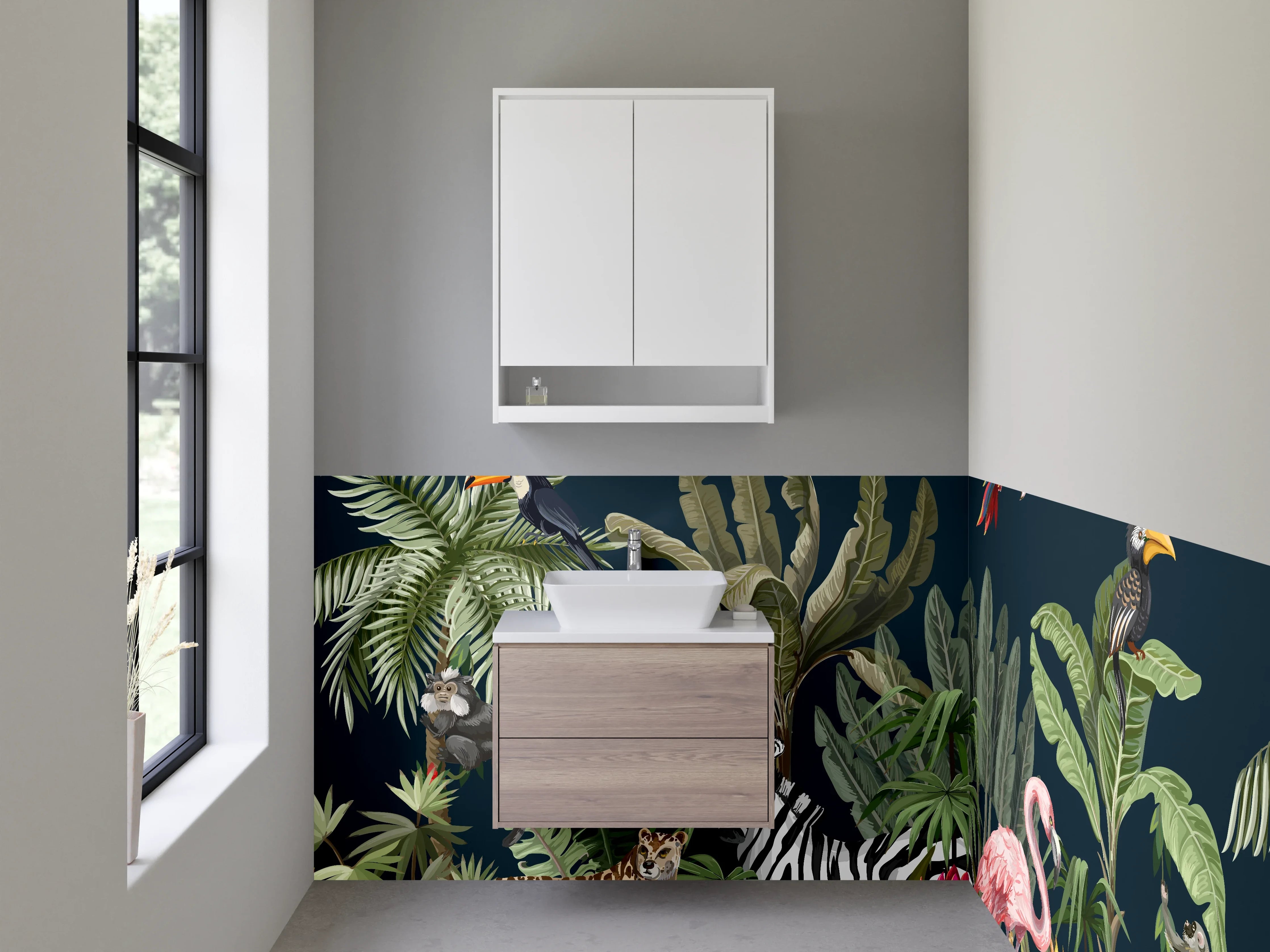 Waschbecken-Rückwand - Dschungeltiere Illustration auf dunklem Hintergrund
