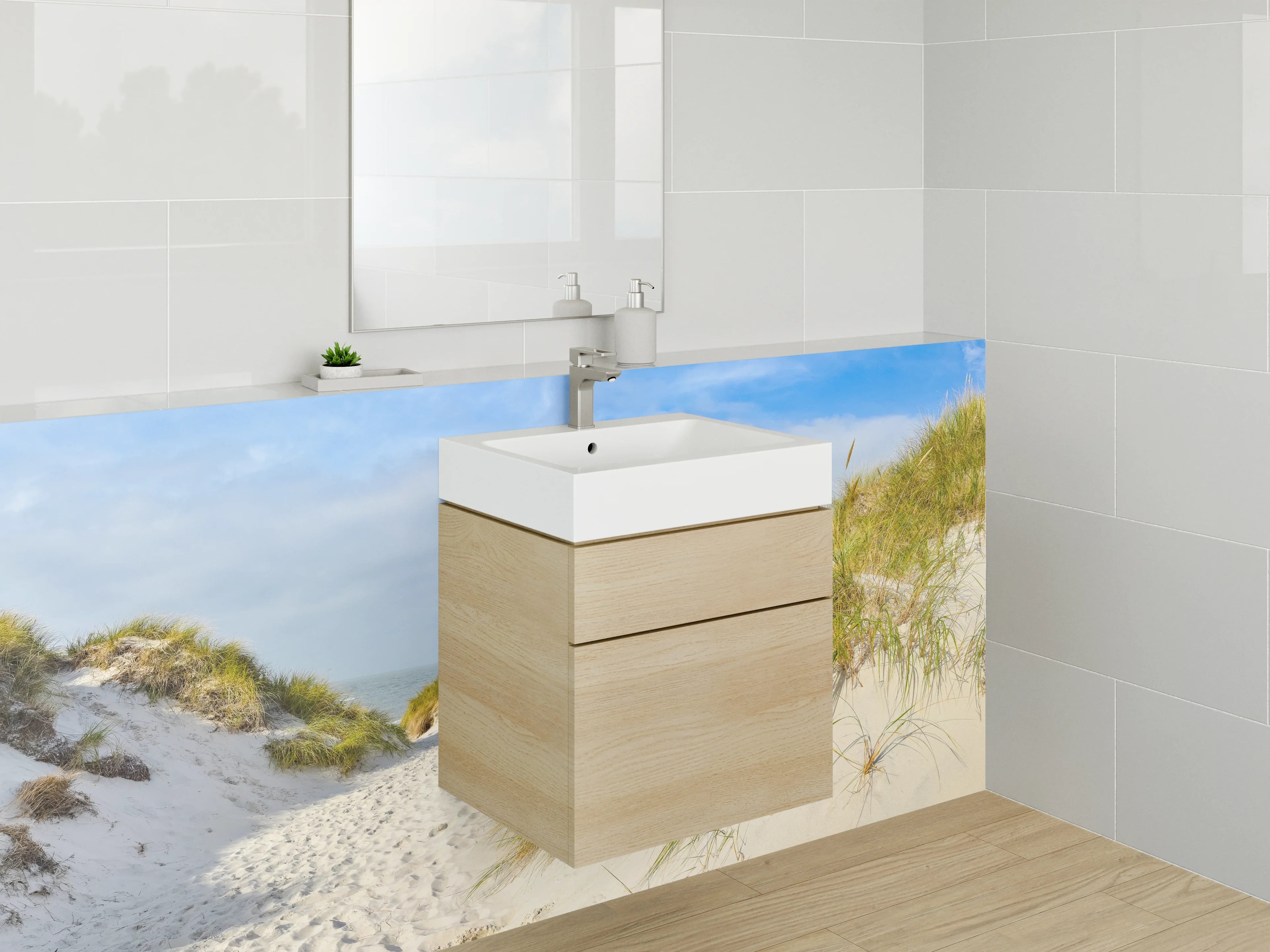 Waschbecken-Rückwand - Dünenpfad am Sandstrand Panorama